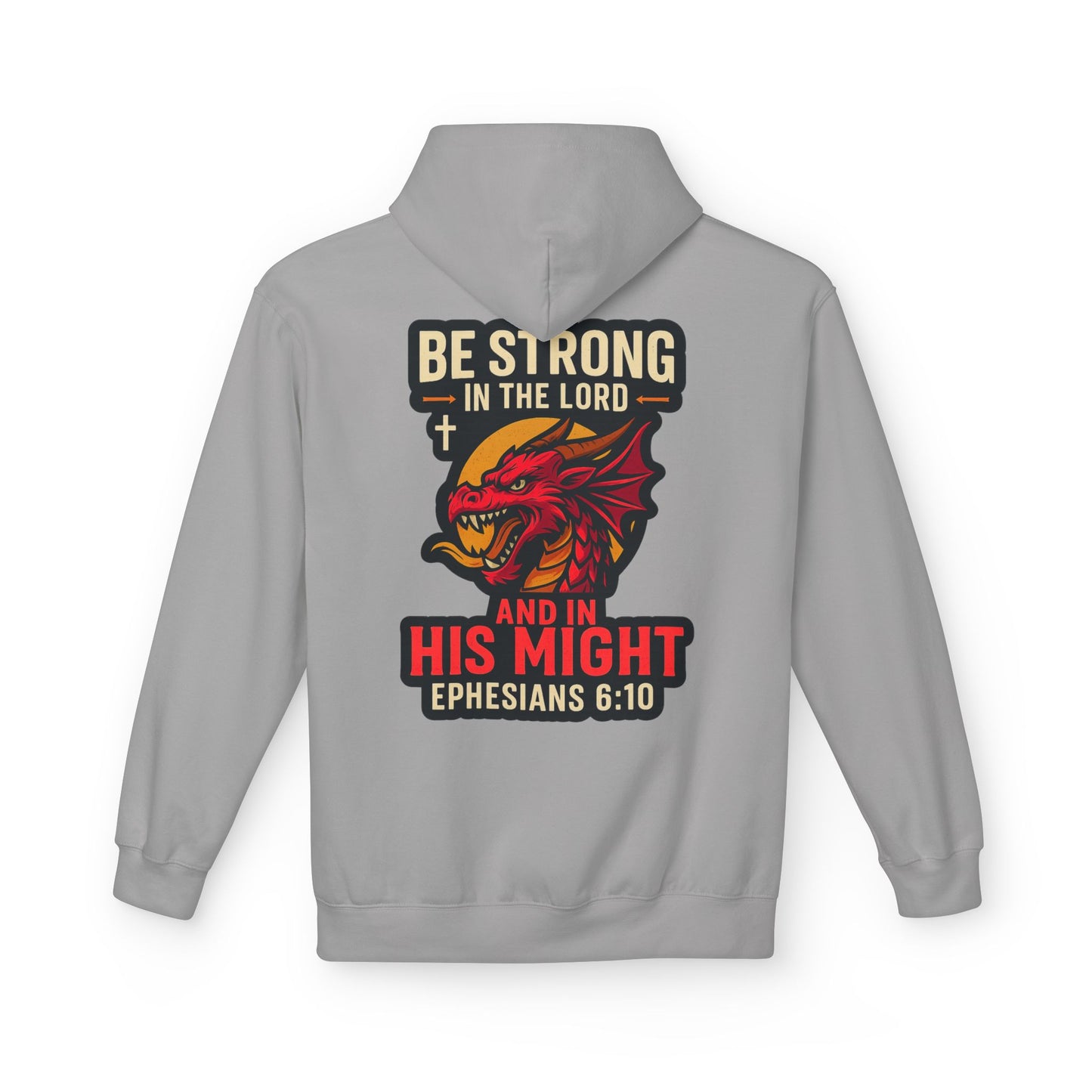 "Be Strong" Bible Verse Dragon Fleece Hoodie (Back Logo)