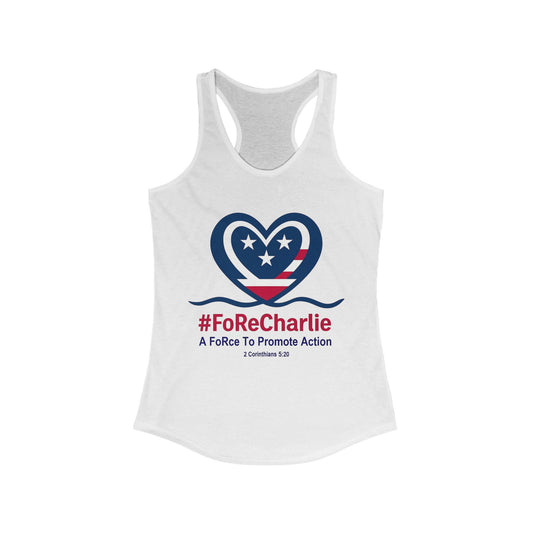 "FoRe Charlie" Ambassador Pageant Memorial Racerback Tanktop for Charlie Kirk (Heart Logo)