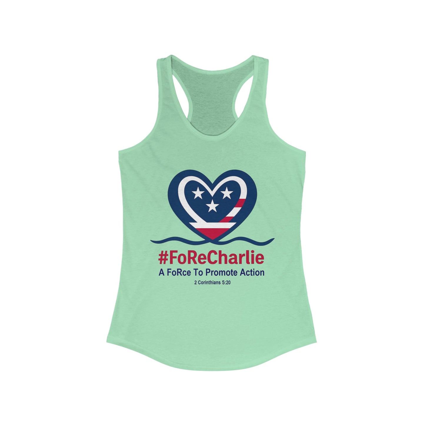 "FoRe Charlie" Ambassador Pageant Memorial Racerback Tanktop for Charlie Kirk (Heart Logo)