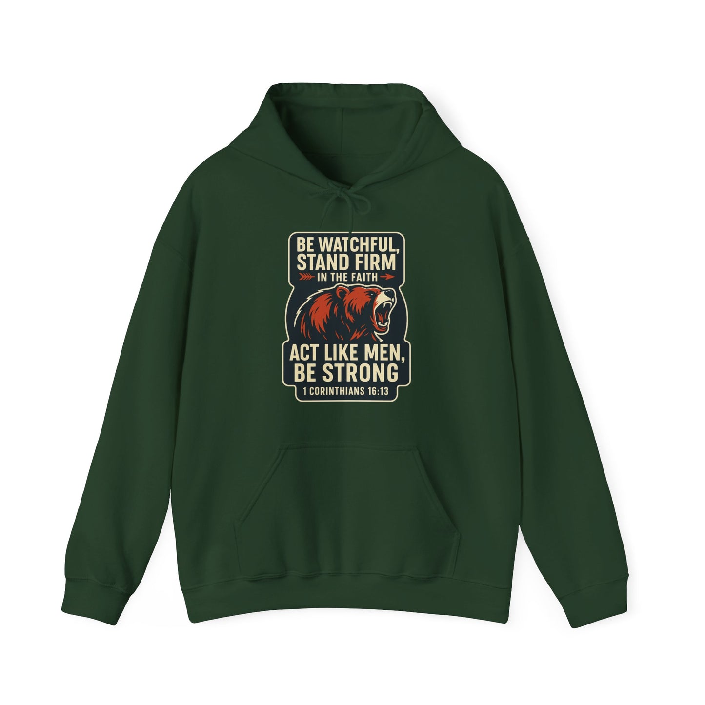 "Stand Firm in Faith" Bear Bible Verse Hoodie Sweatshirt