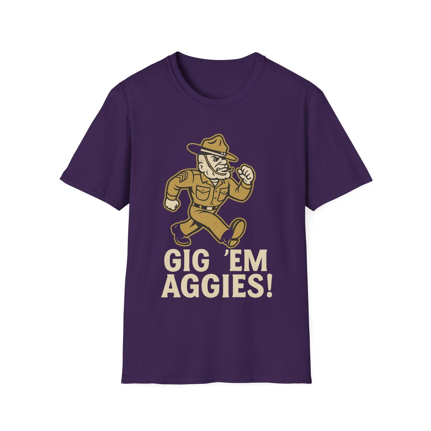 Gig 'Em Aggies Old Sarge Unisex Softstyle T-Shirt (Gold Logo) - Sweet Baby Jeez Teez