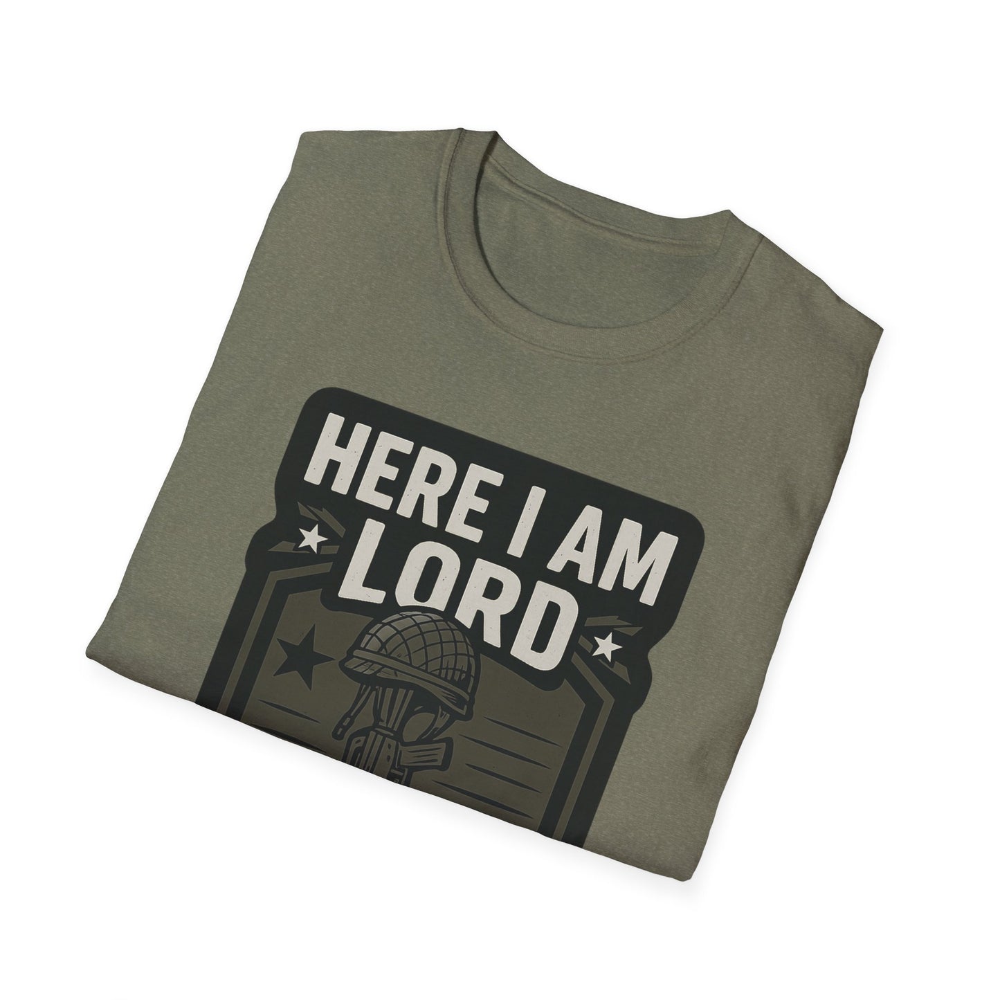 "Here I Am Lord Send Me" Bible Verse Inspirational Faith T-Shirt (Military Logo)