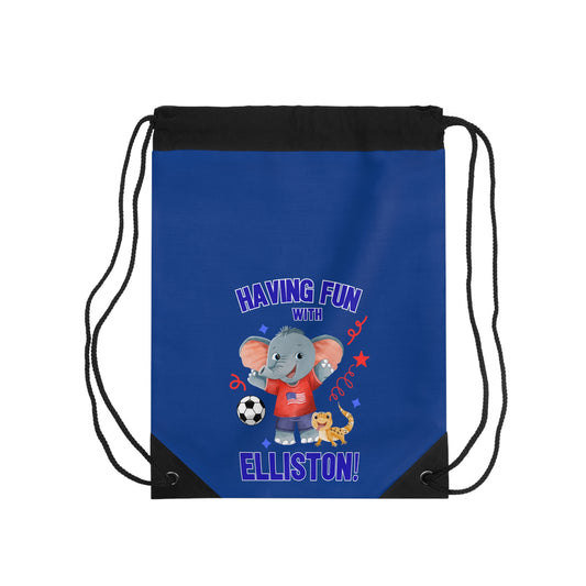 Elliston the Elephant (TM), Having Fun with Elliston Drawstring Bag (Dark Blue) - Sweet Baby Jeez Teez