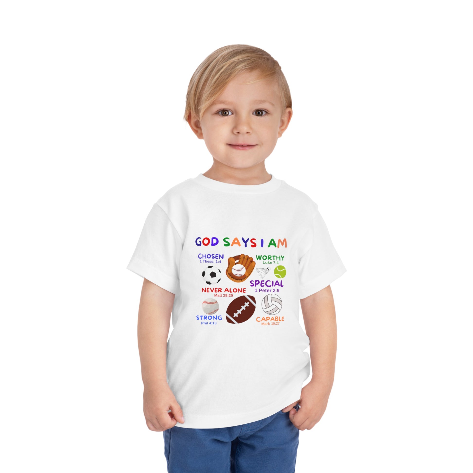 God Says I am Toddler Boys Tshirt (Sports Logo) - Sweet Baby Jeez Teez