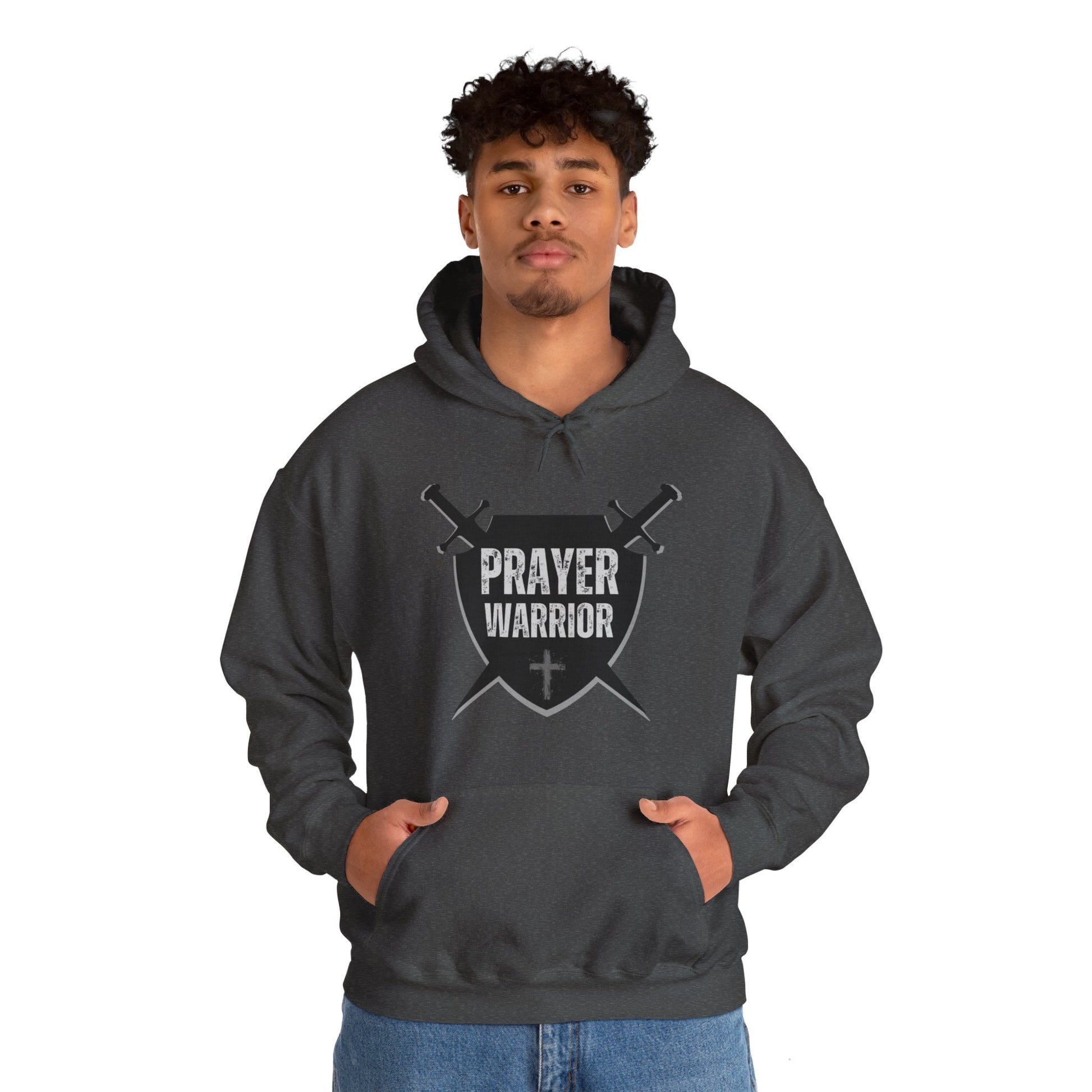 Prayer Warrior Shield Men's Hoodie (Black Logo) - Sweet Baby Jeez Teez