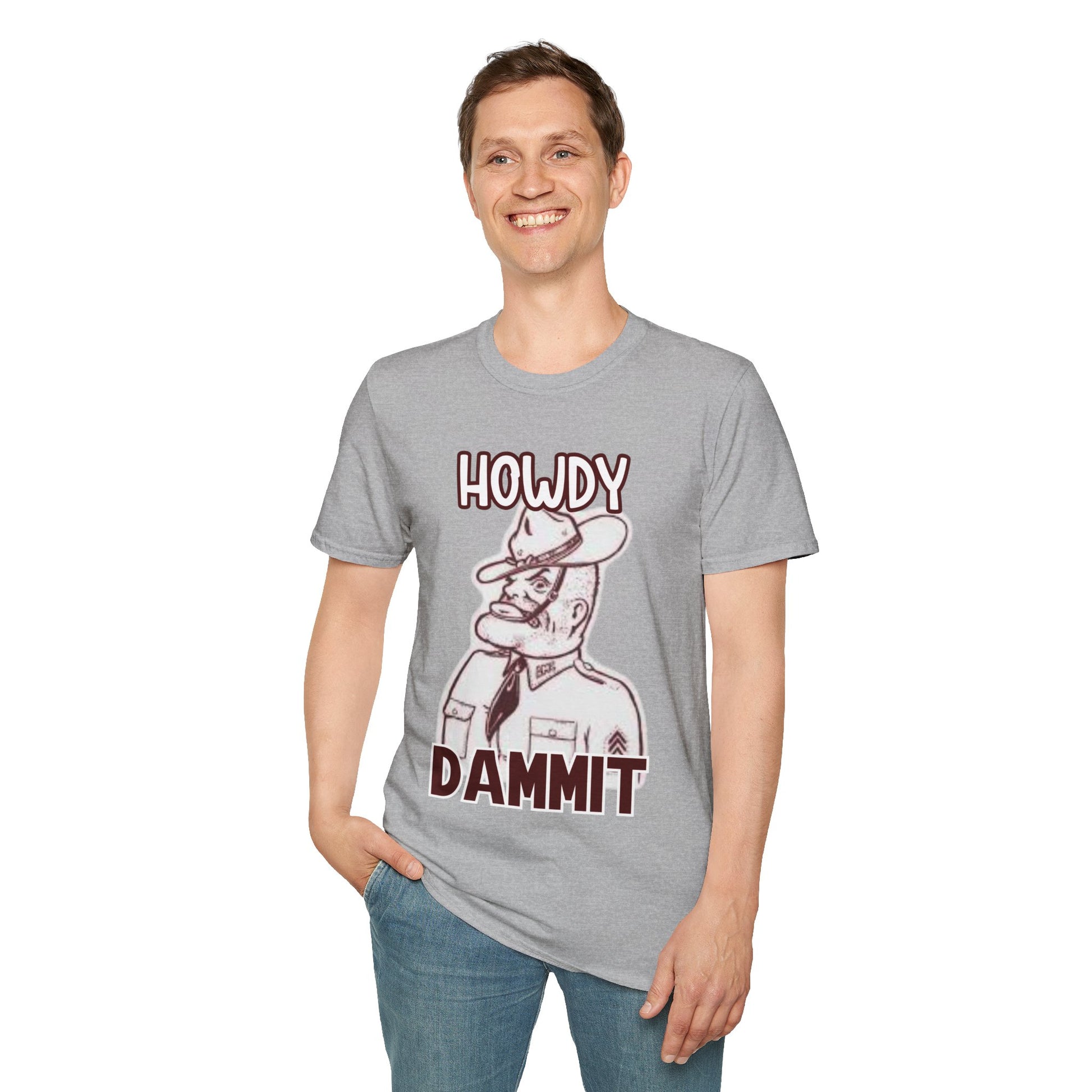 Howdy Dammit Men's Tshirt (Aggie - Old  Sarge Logo) - Sweet Baby Jeez Teez