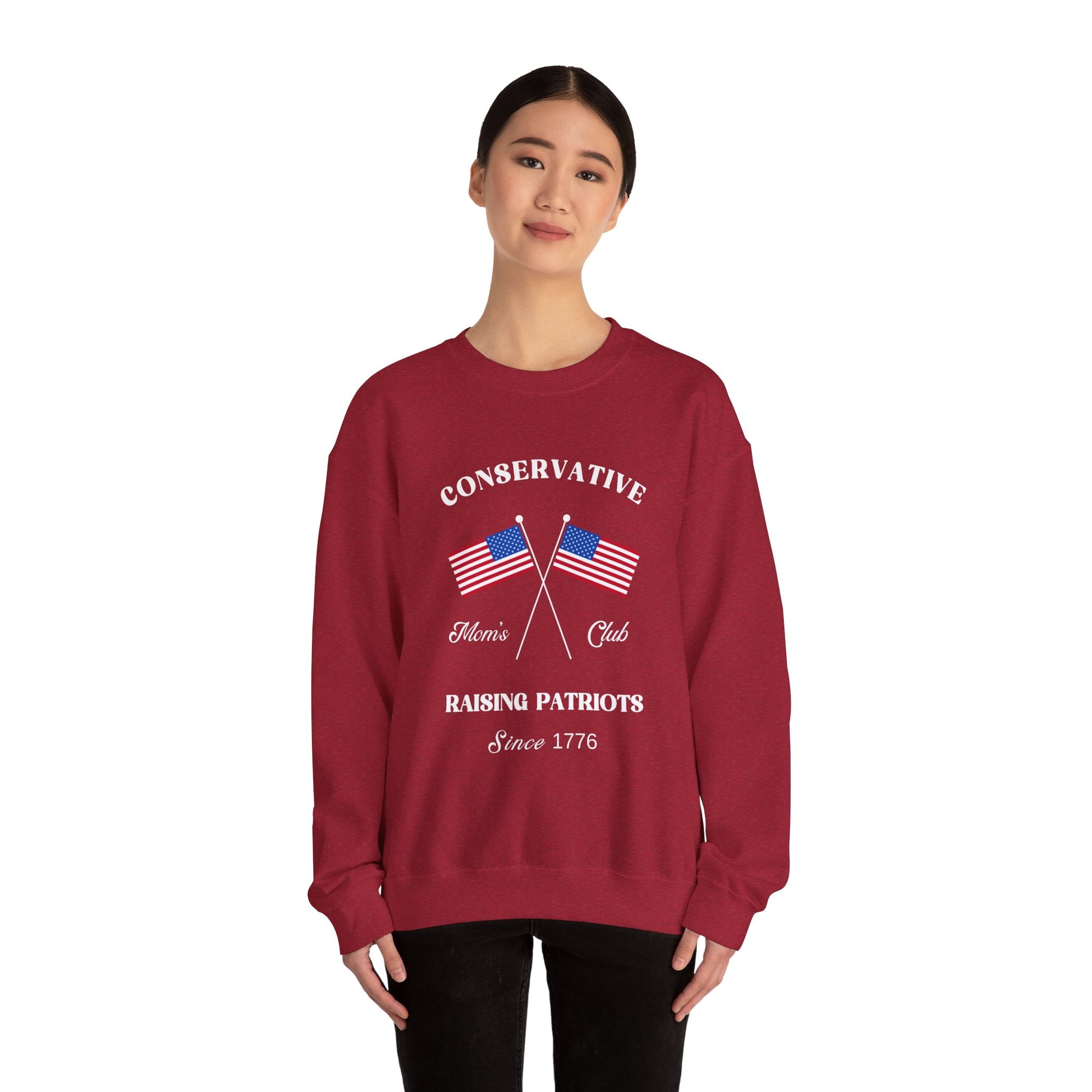 Conservative Mom's Club Crewneck Sweatshirt - Raising Patriots Since 1776 (White Logo) - Sweet Baby Jeez Teez