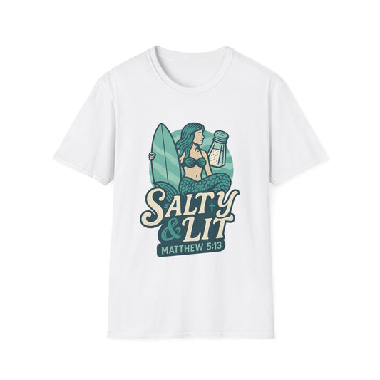 "Salty & Lit" Mermaid Matthew 5:13 Bible Verse Christian Women's Softstyle Tshirt