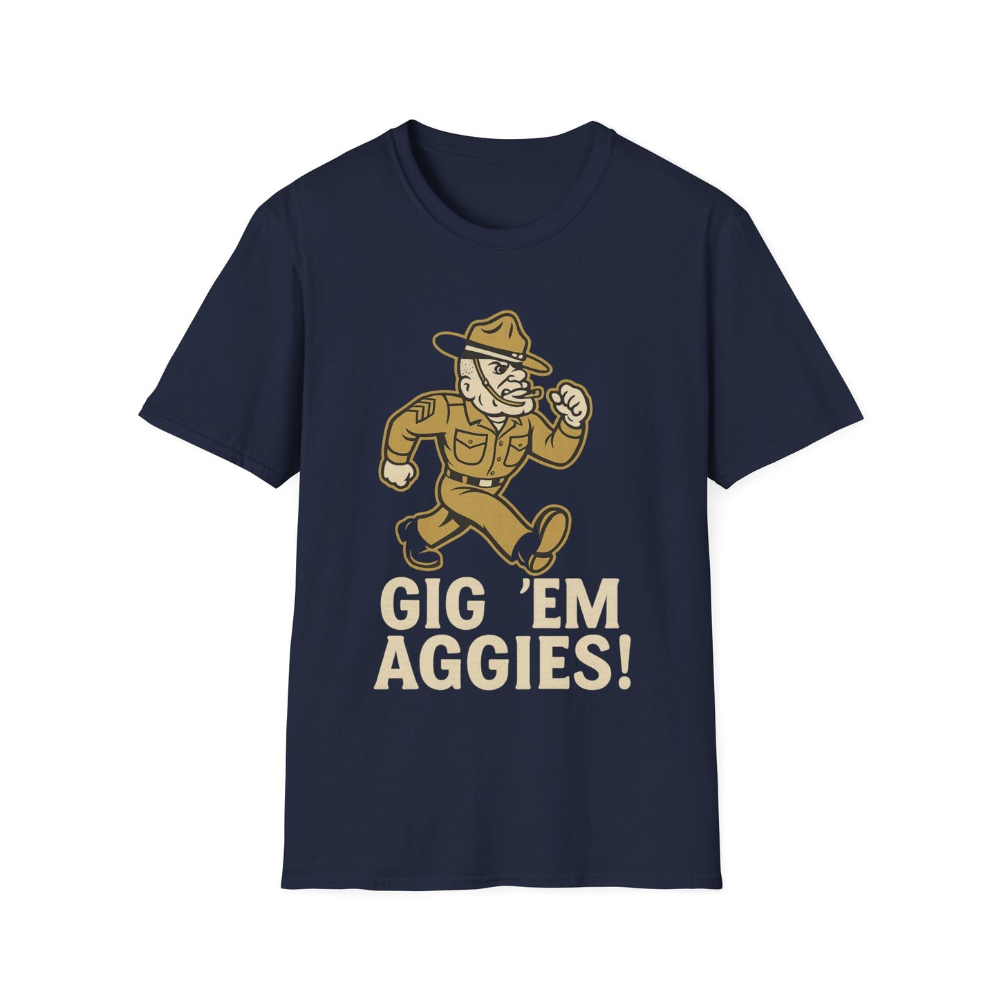 Gig 'Em Aggies Old Sarge Unisex Softstyle T-Shirt (Gold Logo) - Sweet Baby Jeez Teez