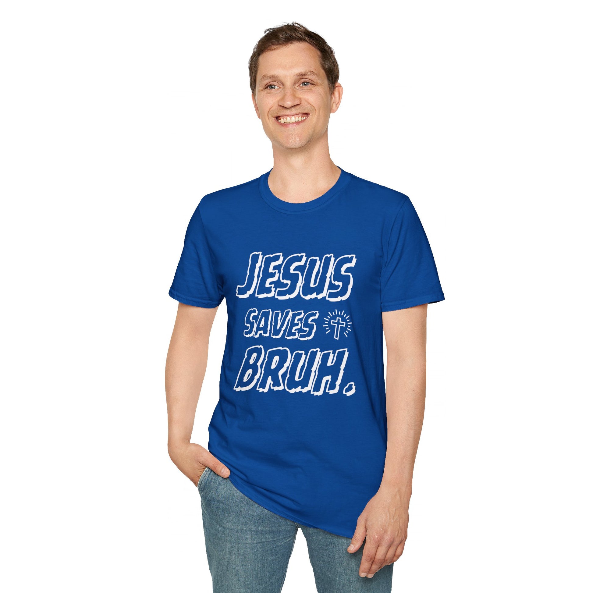 Jesus Saves Bruh Men's Tshirt (White Logo) - Sweet Baby Jeez Teez