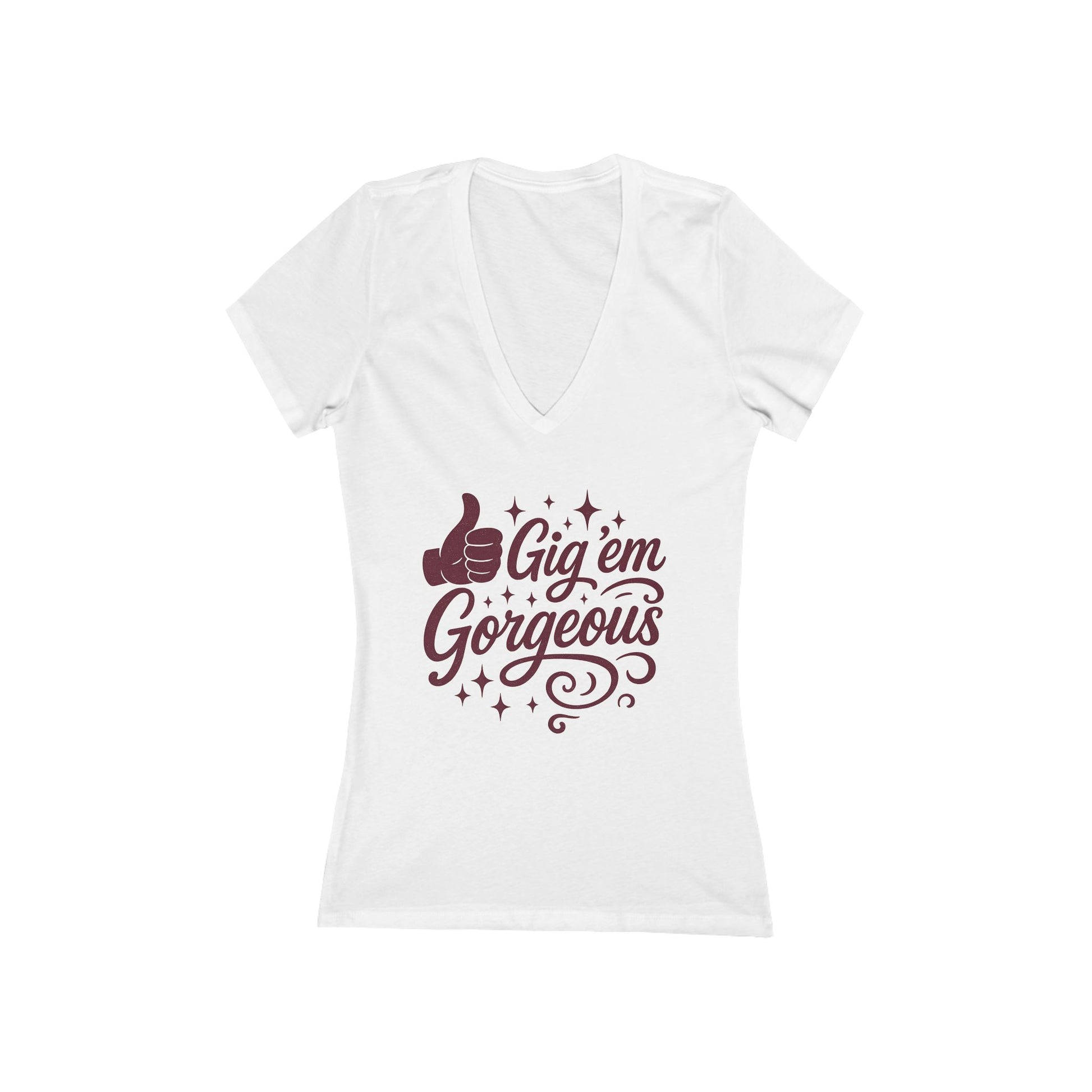 Gig 'em Gorgeous Women's Deep V-Neck Tshirt (Fitted Low Cut) - Sweet Baby Jeez Teez