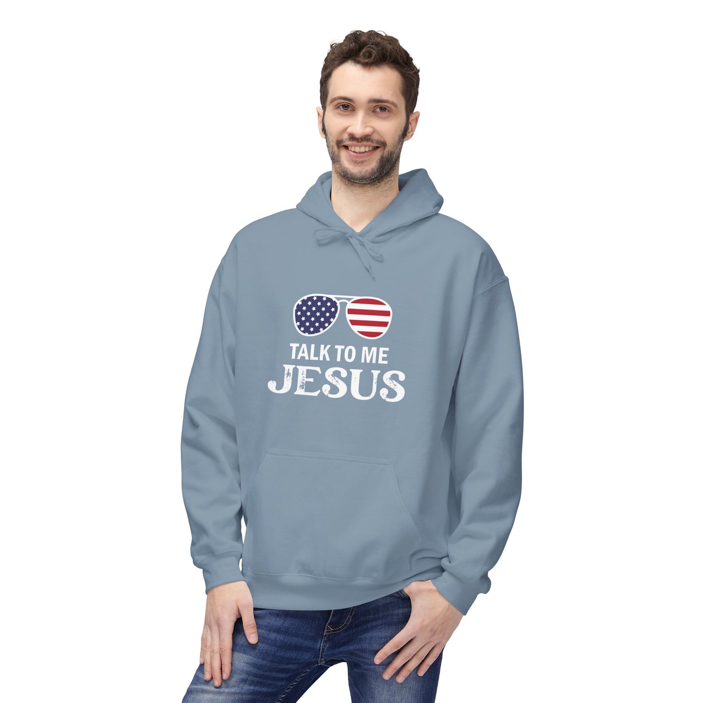Patriotic "Talk to Me Jesus" Christian Fleece Hoodie