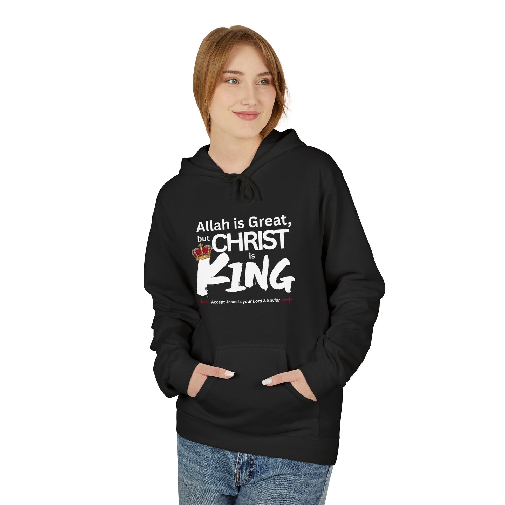 "Christ is King" Cozy Unisex Fleece Hoodie (Great Logo - White) - Sweet Baby Jeez Teez
