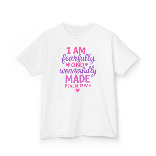 "Wonderfully Made" Christian Bible Verse Girls Tshirt