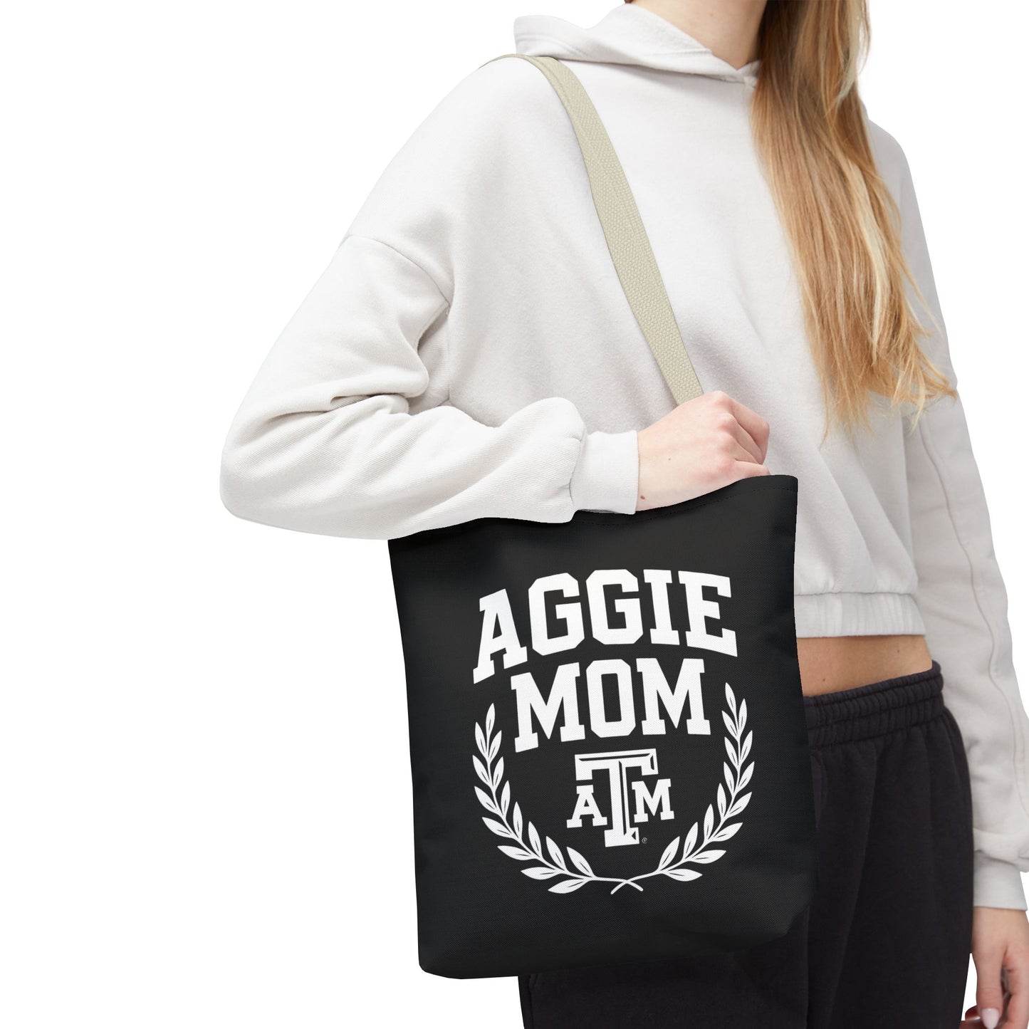 "Aggie Mom" Tote Bag - Multiple Sizes, Different Color Straps - Sweet Baby Jeez Teez