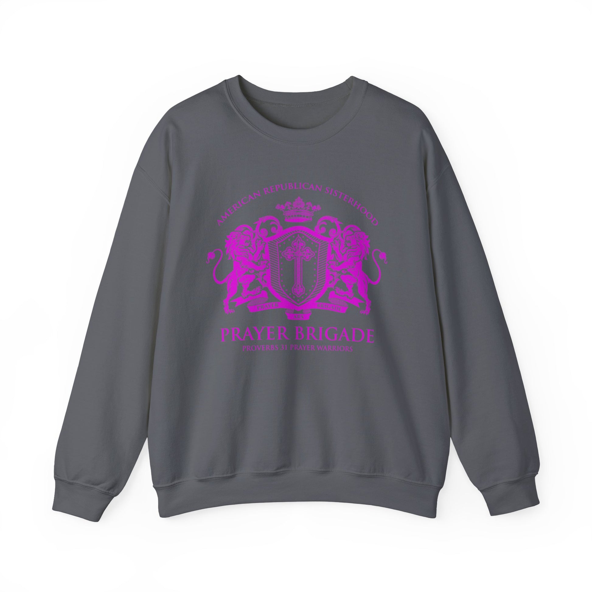 ARS Prayer Brigade Unisex Sweatshirt (Dark Gray with Hot Pink Logo) - Sweet Baby Jeez Teez