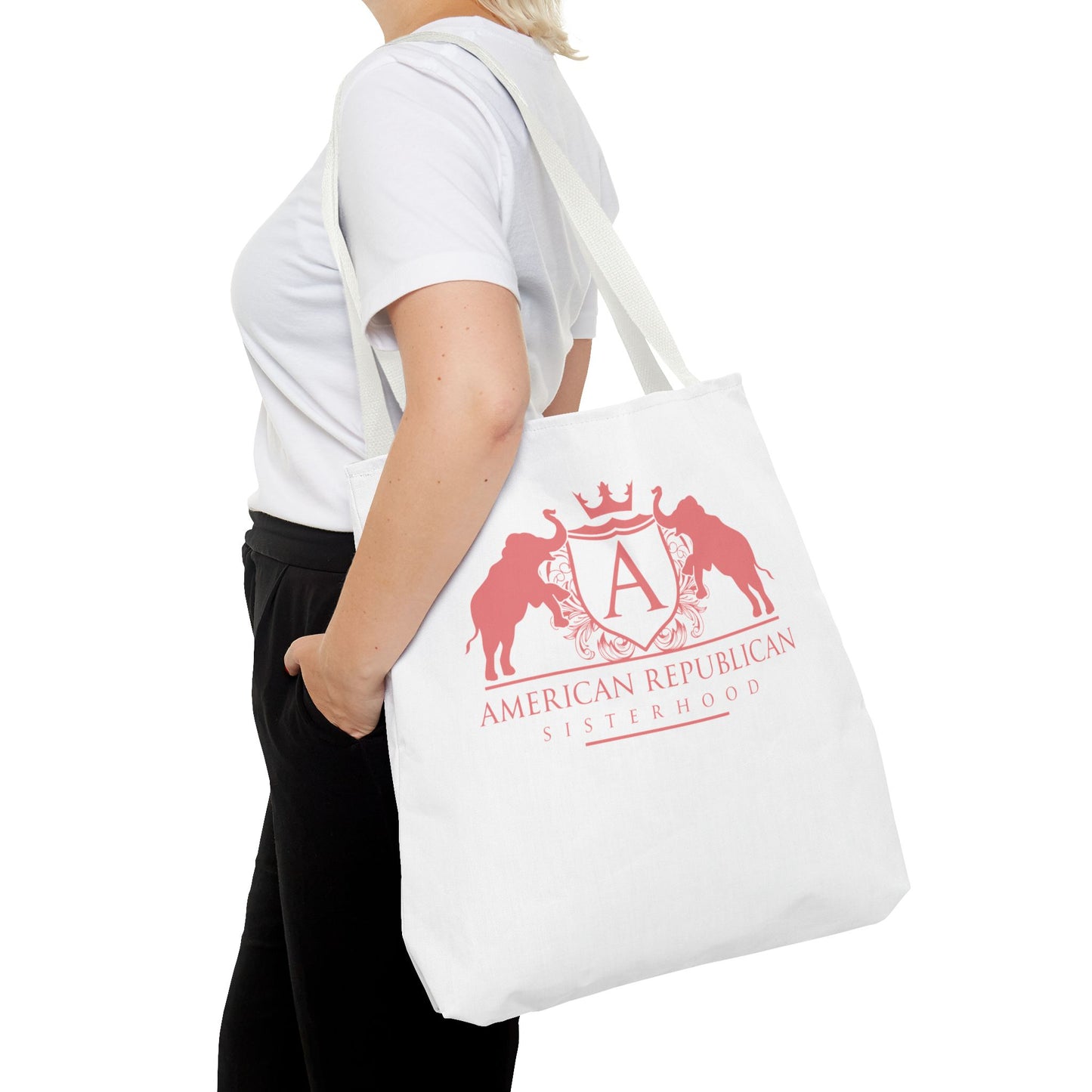 ARS White Tote Bag in 3  Sizes (ARS - Coral Logo) - Sweet Baby Jeez Teez