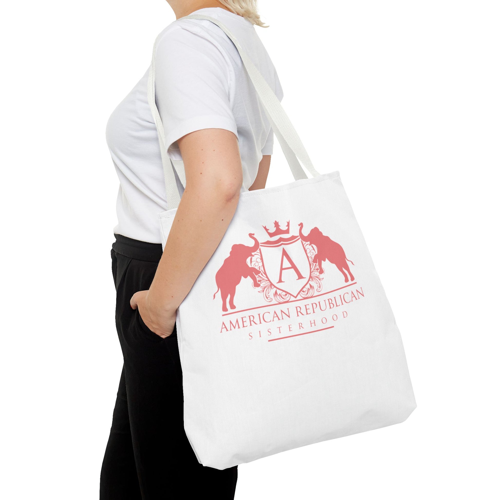 ARS White Tote Bag in 3  Sizes (ARS - Coral Logo) - Sweet Baby Jeez Teez