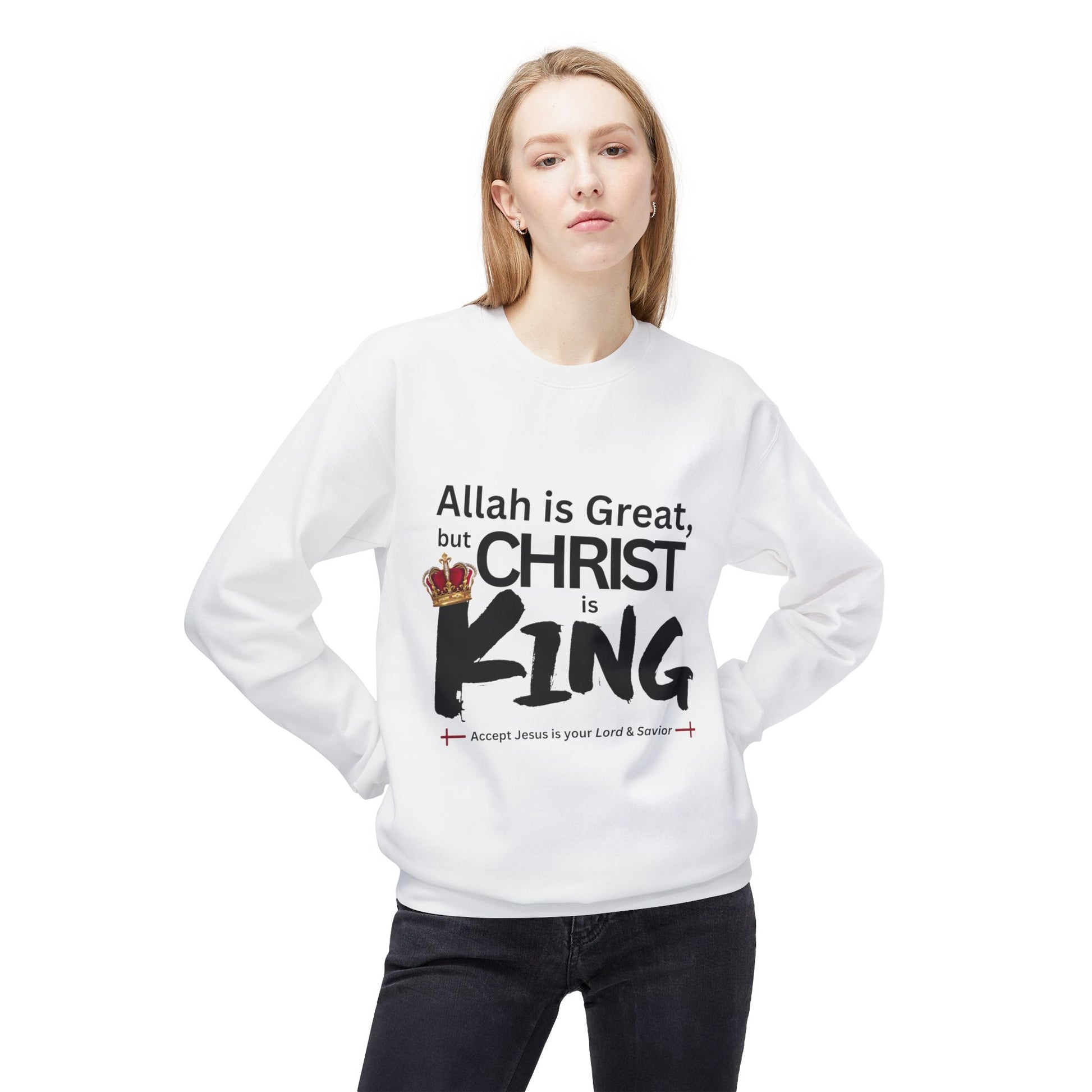 "Christ is King" Unisex Comfy Fleece Sweatshirt (Great Logo - Front) - Sweet Baby Jeez Teez
