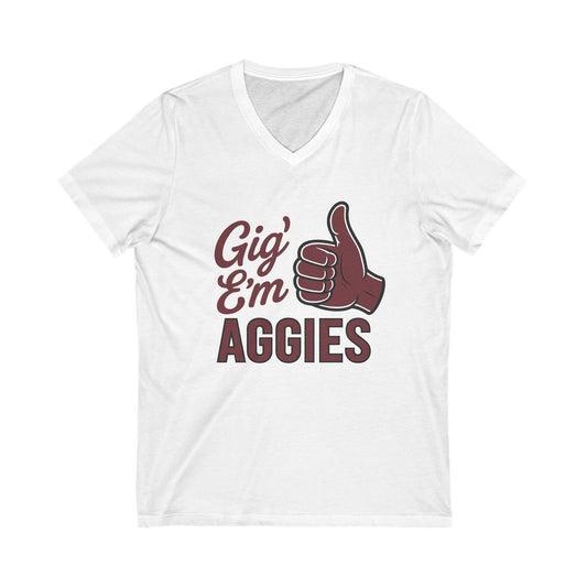 Gig 'Em Aggies Texas A&M UNISEX V-neck Tshirt - Sweet Baby Jeez Teez