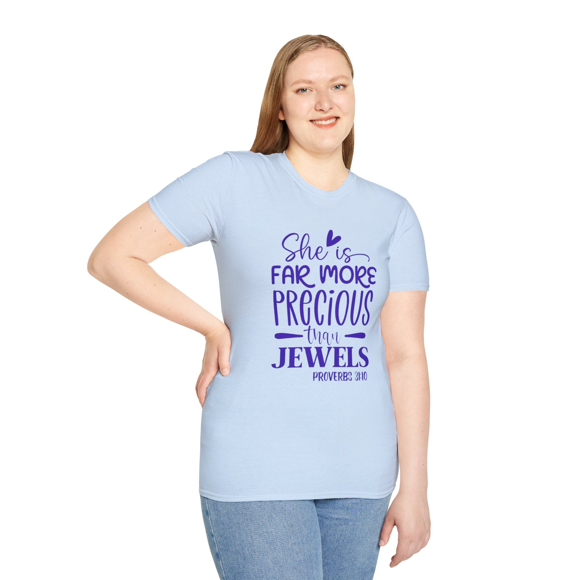 Far More Precious Women's Relaxed/Plus Tshirt (Cobalt Logo) - Sweet Baby Jeez Teez