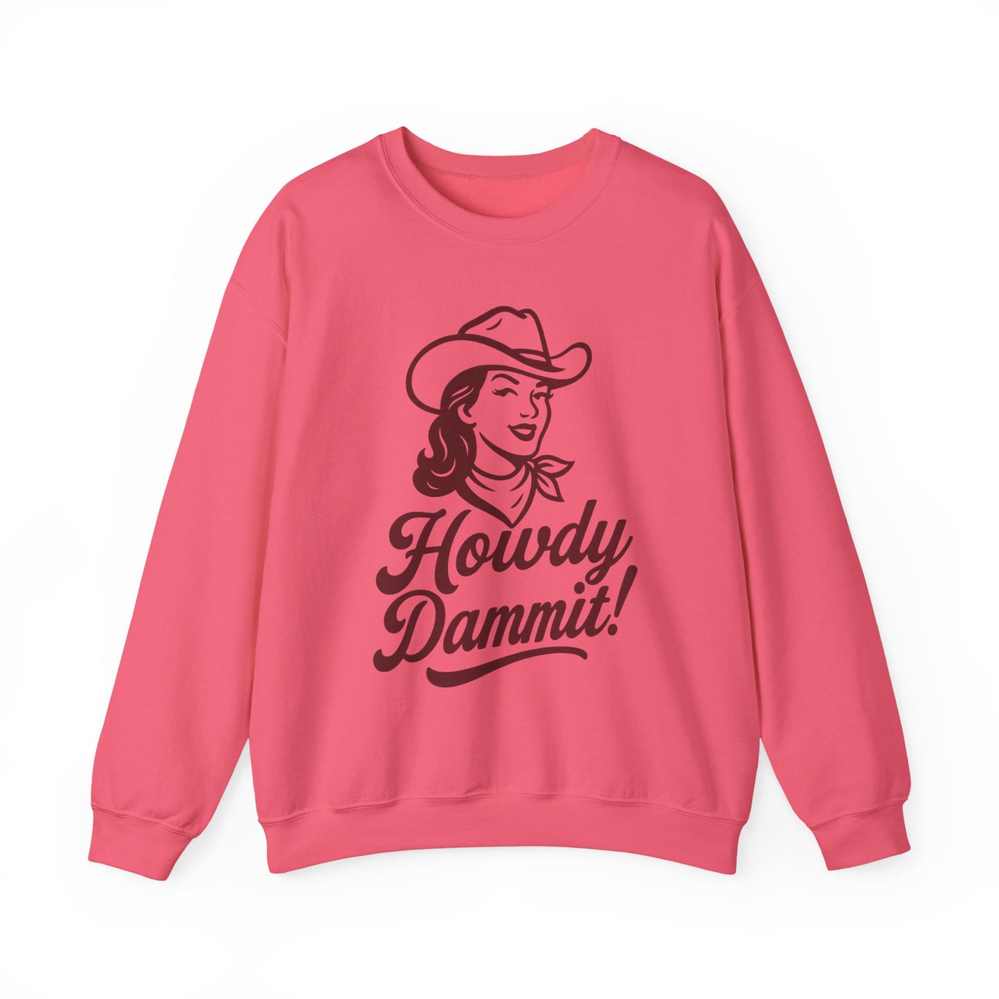 Howdy Dammit! Aggie Texas Cowgirl Cozy Unisex Sweatshirt (Maroon Logo)
