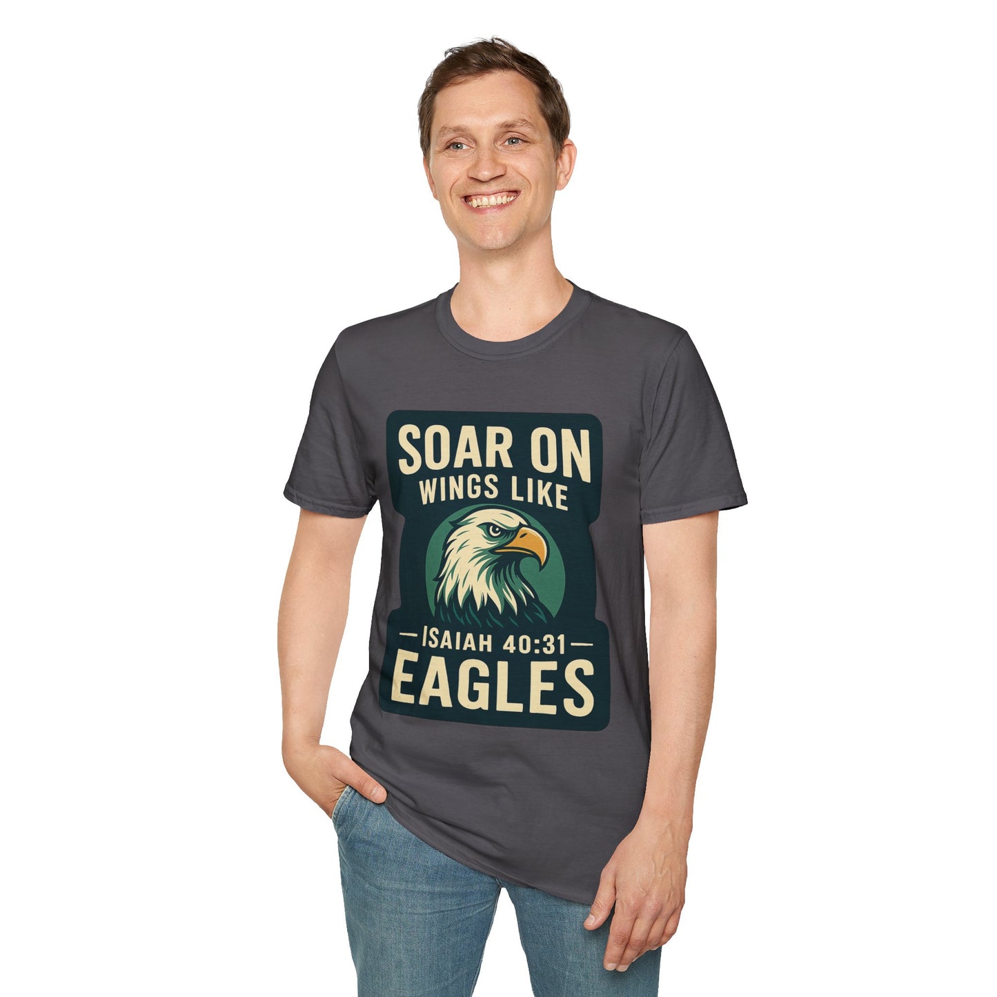 "Isiah 40:31" Soar on Wings Bible Verse Softstyle Tshirt