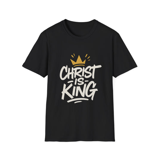Christ is King Men's Unisex Softstyle T-Shirt (Gold Crown Logo)