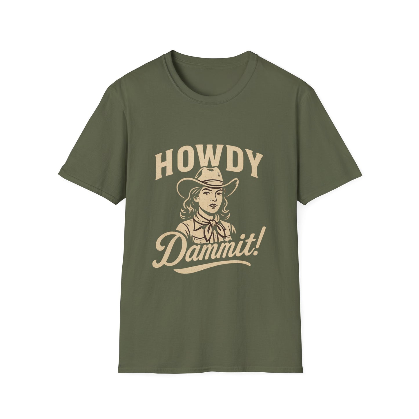 Howdy Dammit! Aggie Texas Cowgirl Softstyle Tshirt (Gold Logo)