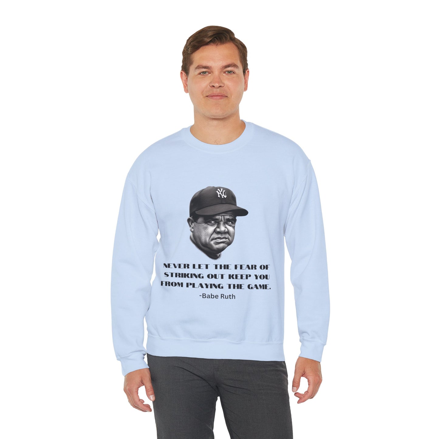 Strike Out Babe Ruth Men's Crewneck Sweatshirt (IW Grayscale Logo) - Sweet Baby Jeez Teez