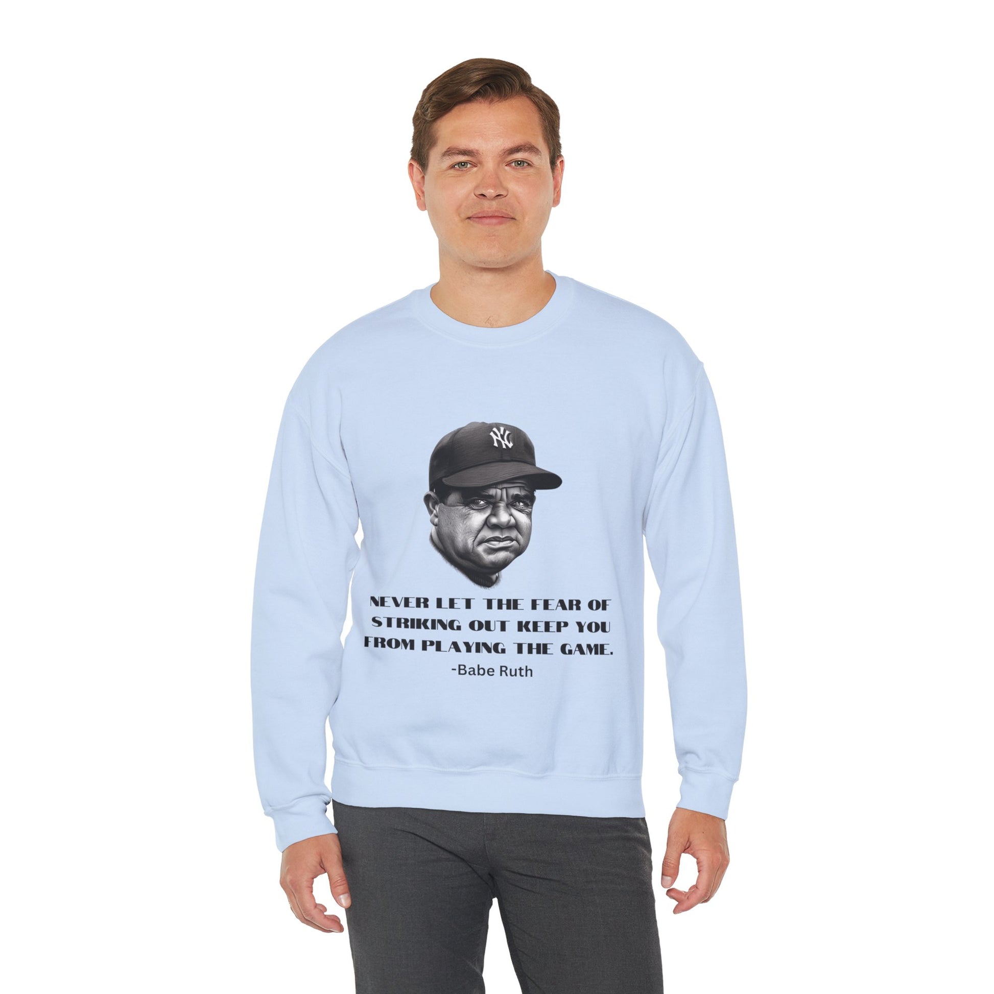 Strike Out Babe Ruth Men's Crewneck Sweatshirt (IW Grayscale Logo) - Sweet Baby Jeez Teez
