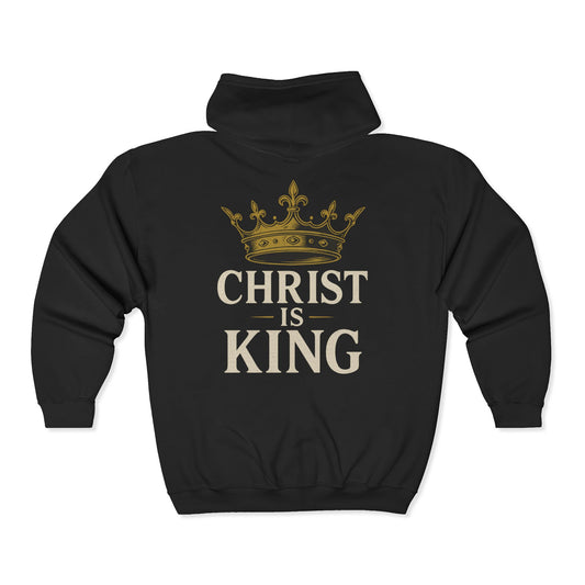 "Christ is King" Unisex Cozy Full-Zip Hoodie (Back Logo)