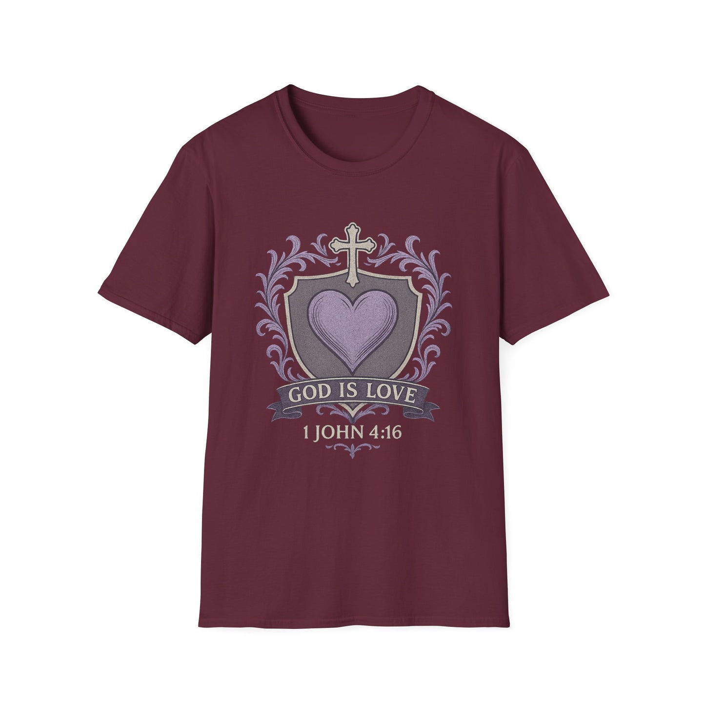 God Is Love Women's Bible Verse Inspirational Christian Tshirt (Faded Logo)