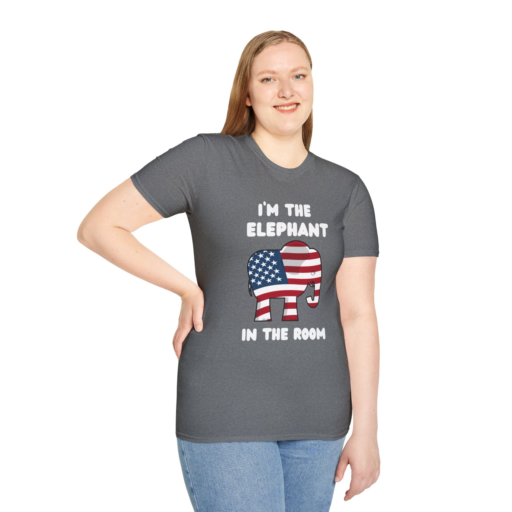 Elephant in Room Cartoon Women's Relaxed/Plus Tshirt (White Logo, Red & Gray Tshirts) - Sweet Baby Jeez Teez