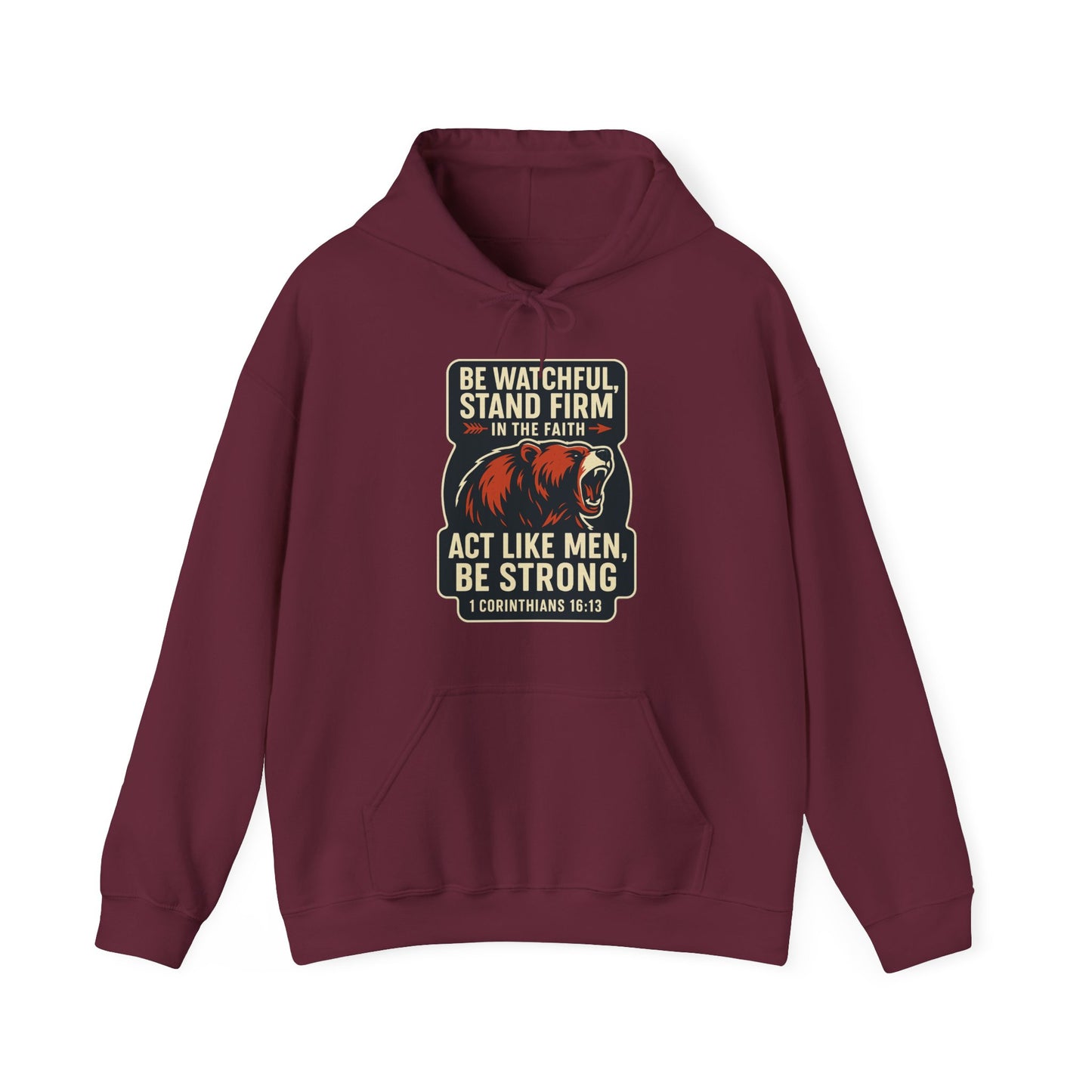 "Stand Firm in Faith" Bear Bible Verse Hoodie Sweatshirt
