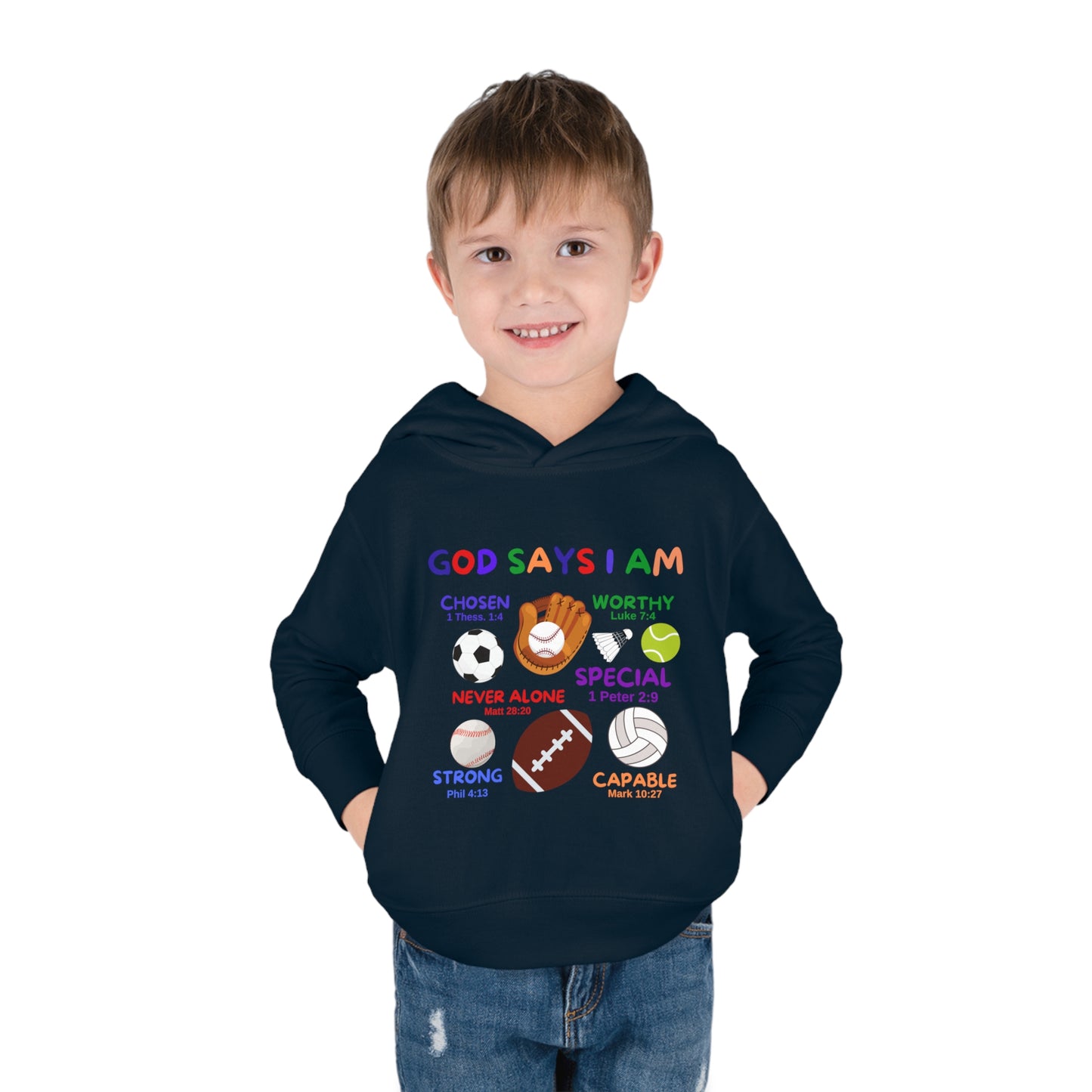 God Says I am Toddler Fleece Hoodie (Sports Logo) - Sweet Baby Jeez Teez