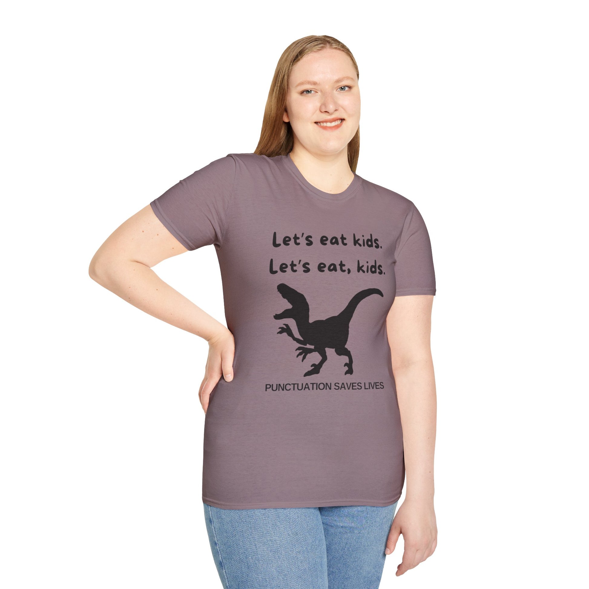 Lets Eat Kids Womens Relaxed/Plus Tshirt (Black Logo) - Sweet Baby Jeez Teez