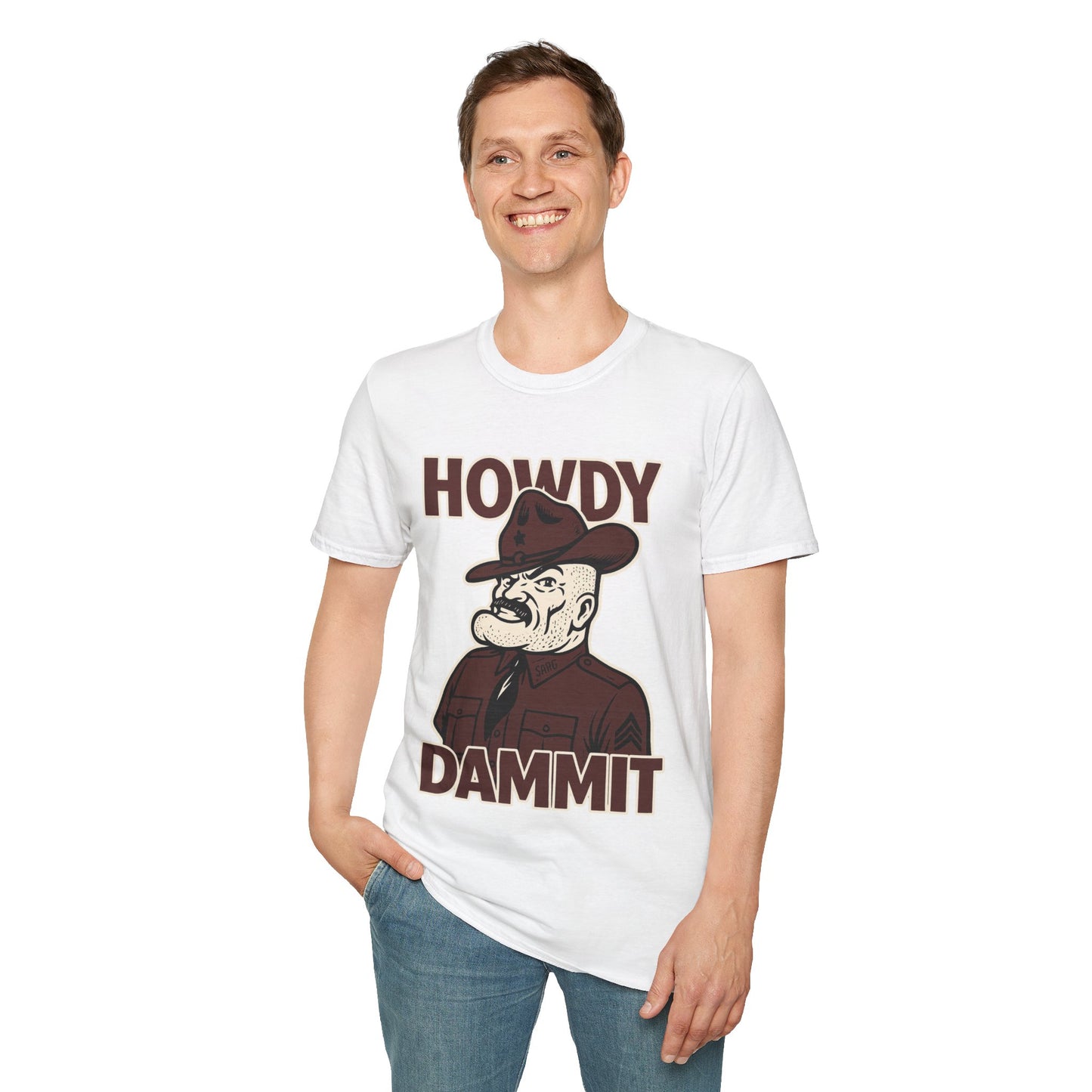 Howdy Dammit Men's Tshirt (Aggie - Old  Sarge Logo)