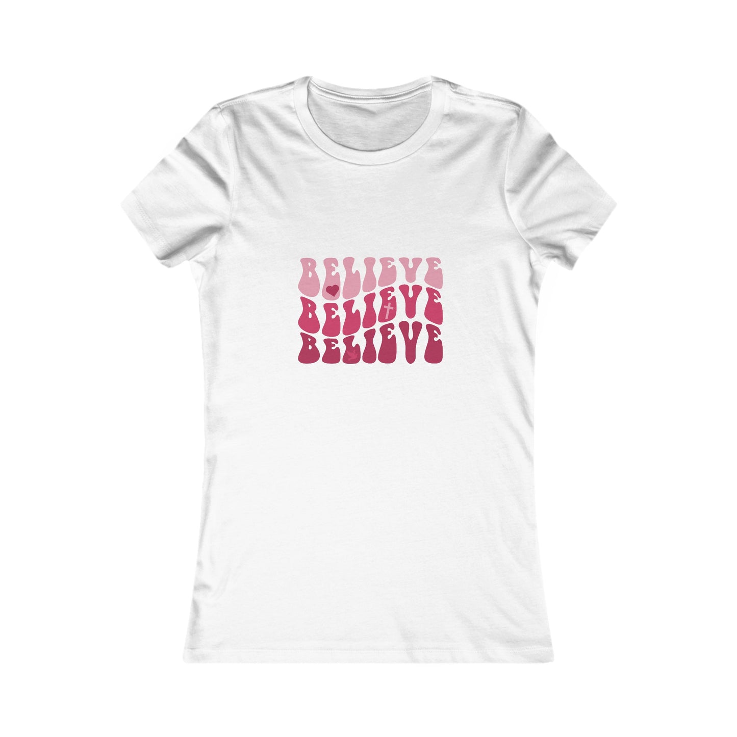 Believe Woman's Tshirt (Pink Logo) - Sweet Baby Jeez Teez