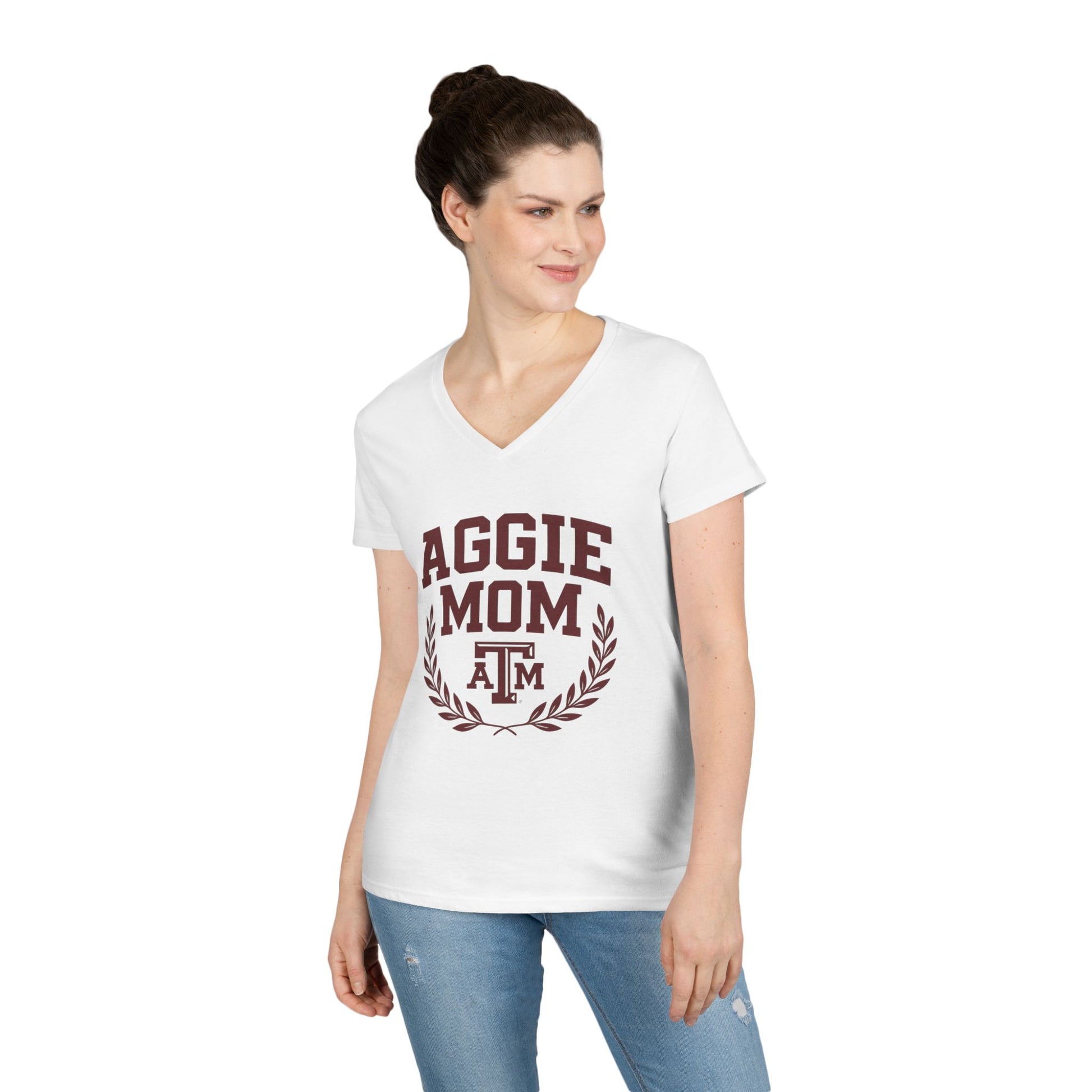 Aggie Mom Texas A&M Women's Semi-Fitted V-Neck T-Shirt - Sweet Baby Jeez Teez
