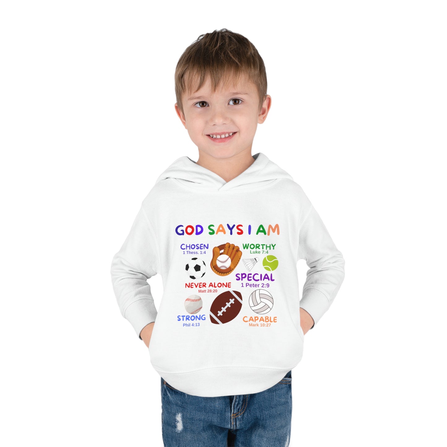 God Says I am Toddler Fleece Hoodie (Sports Logo) - Sweet Baby Jeez Teez