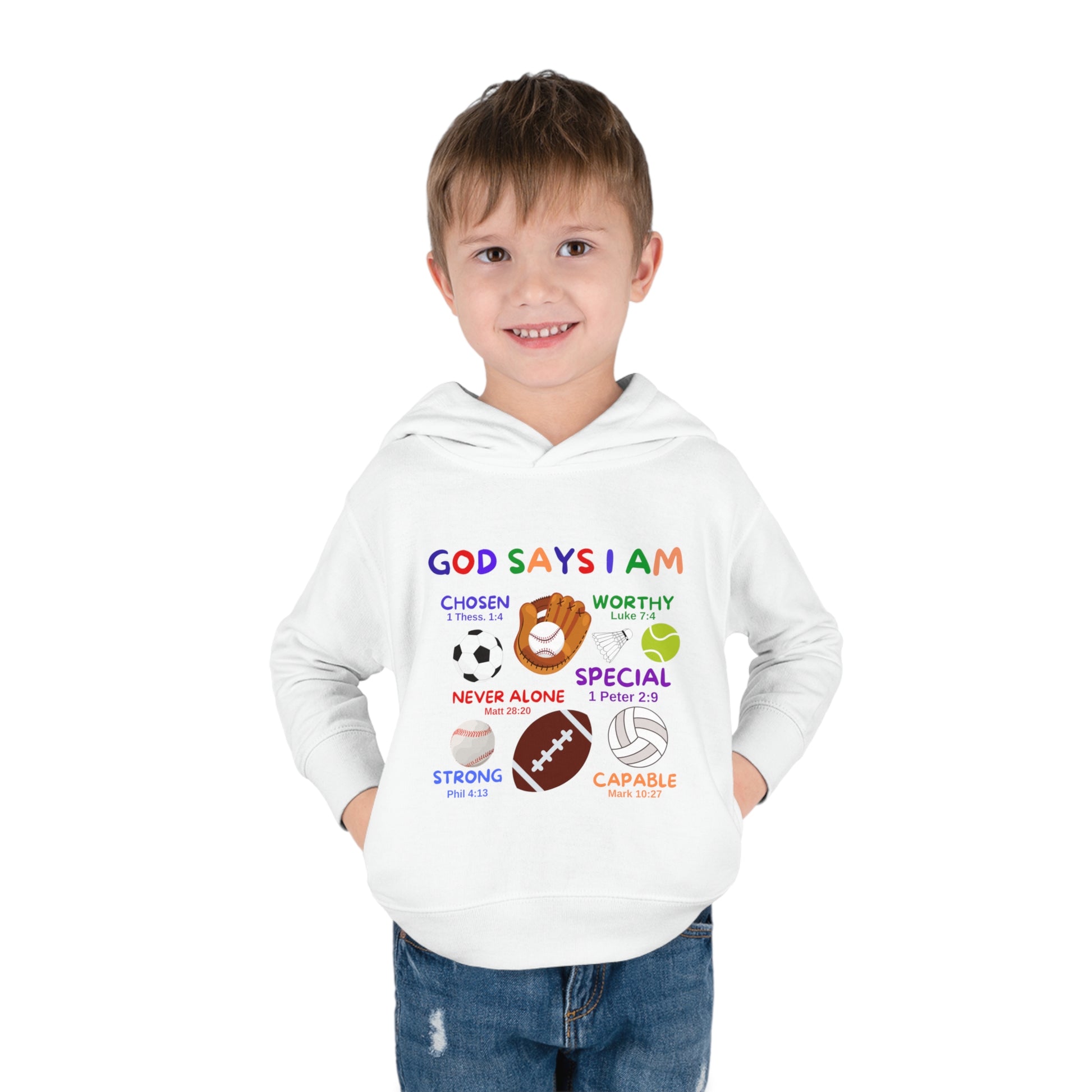 God Says I am Toddler Fleece Hoodie (Sports Logo) - Sweet Baby Jeez Teez