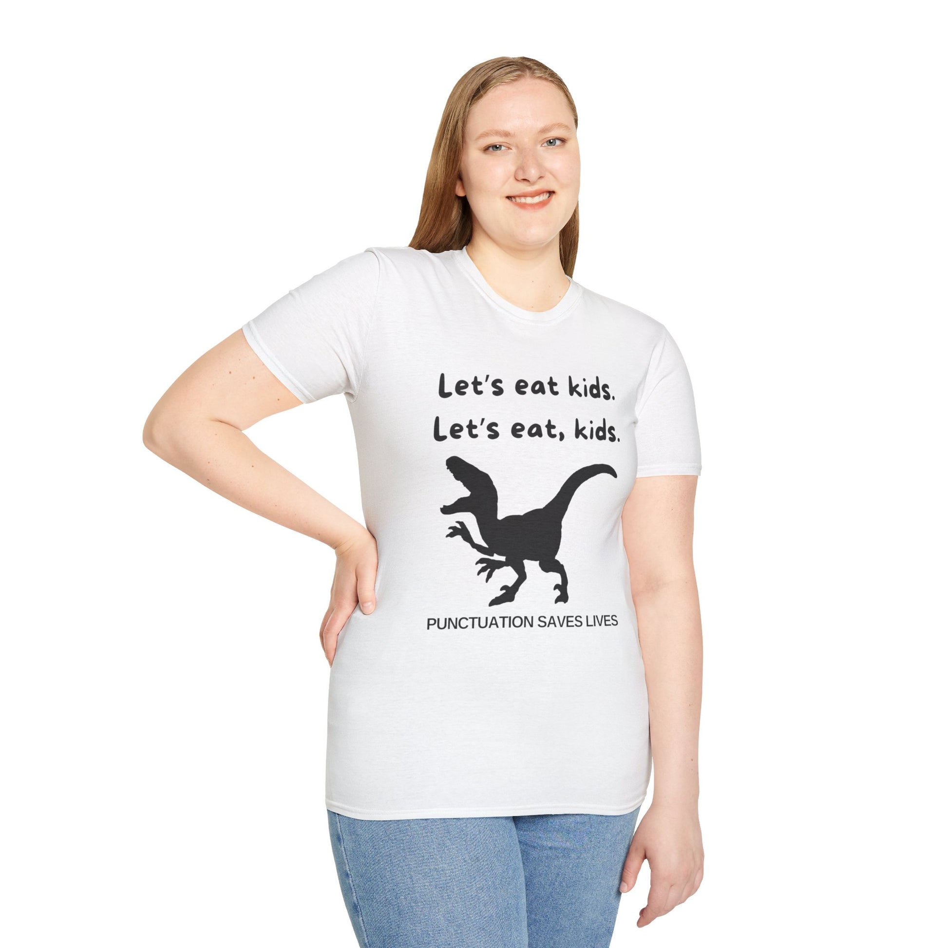 Lets Eat Kids Womens Relaxed/Plus Tshirt (Black Logo) - Sweet Baby Jeez Teez