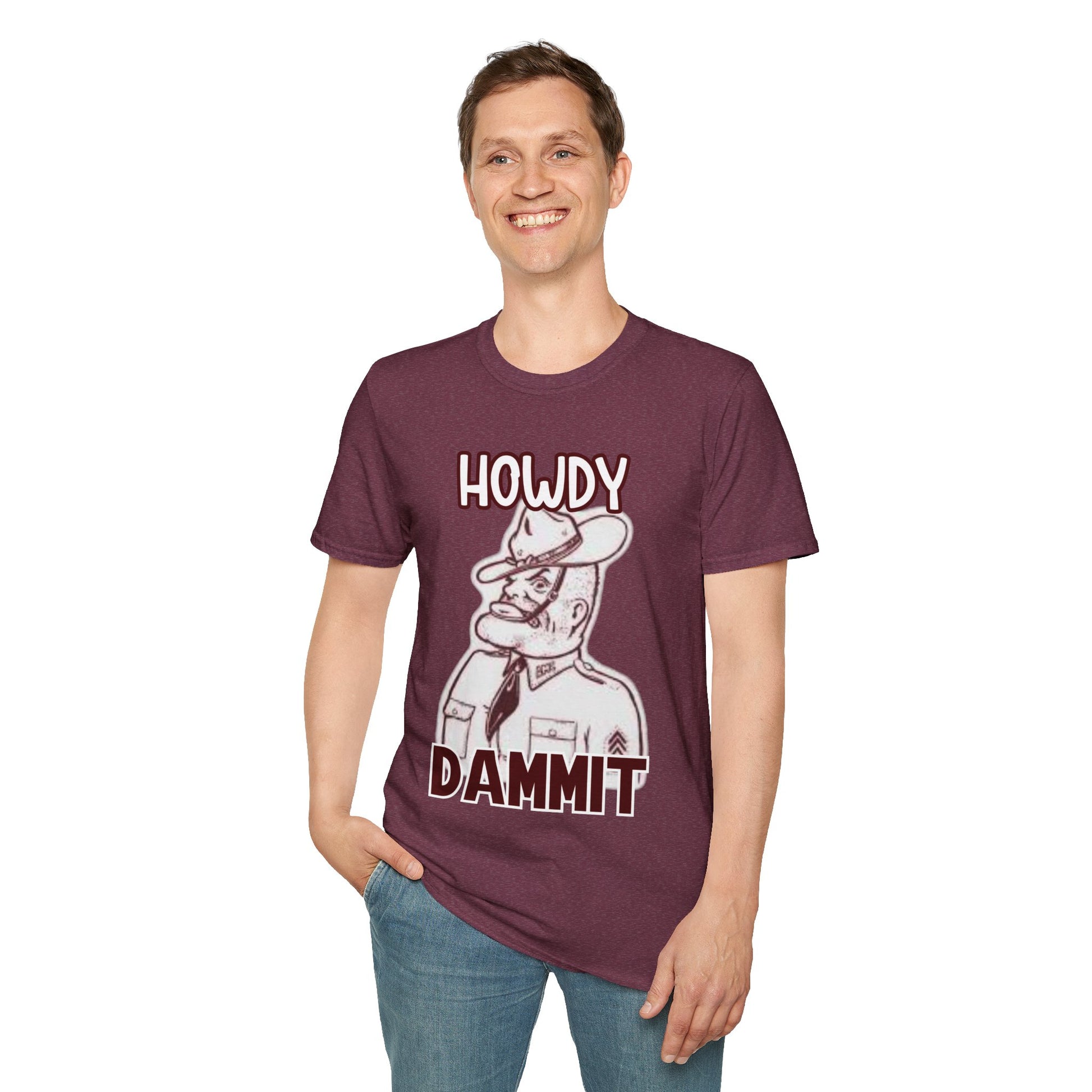 Howdy Dammit Men's Tshirt (Aggie - Old  Sarge Logo) - Sweet Baby Jeez Teez