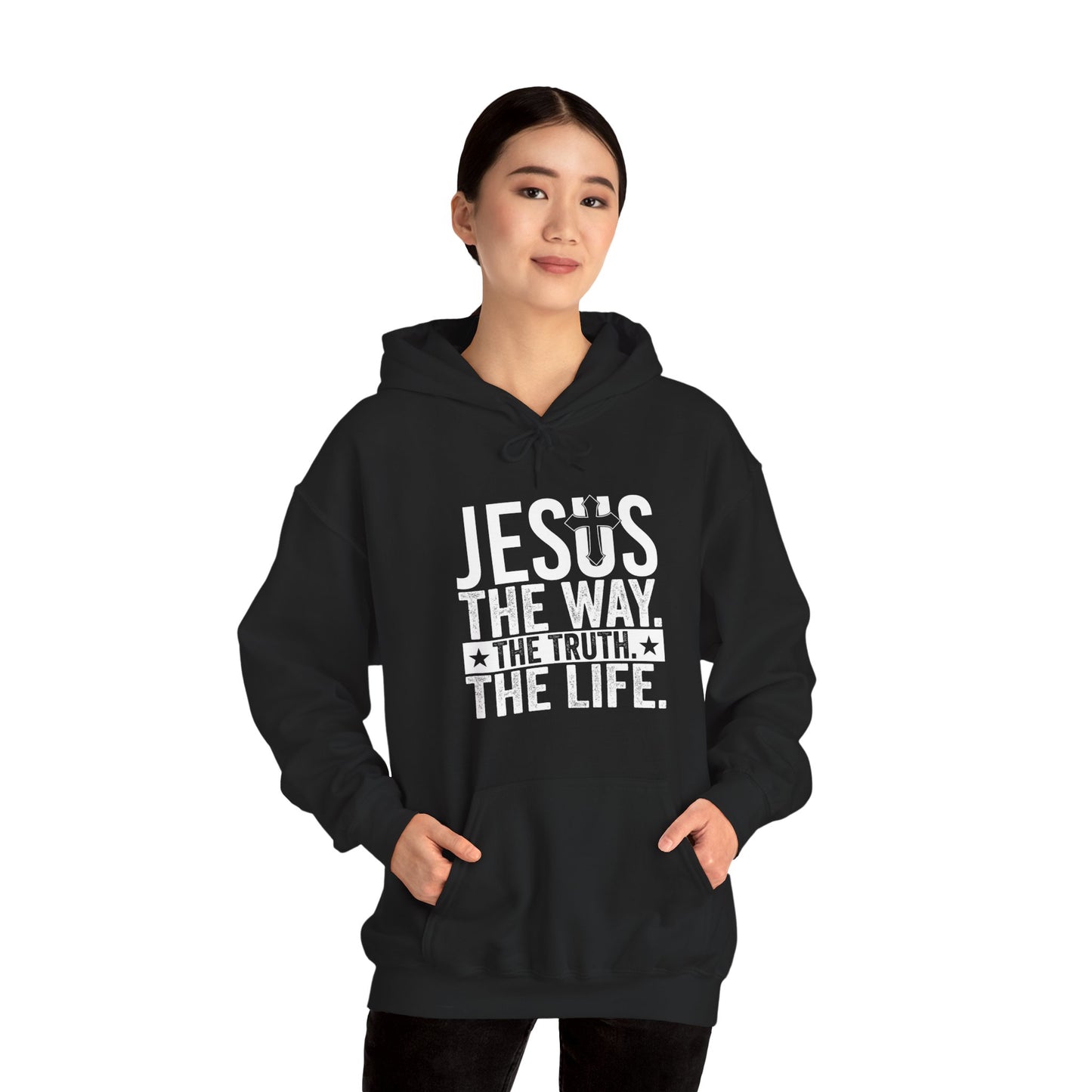 "Jesus The Way, The Truth, The Life" Heavy Fleece Unisex Hoodie (White Logo)