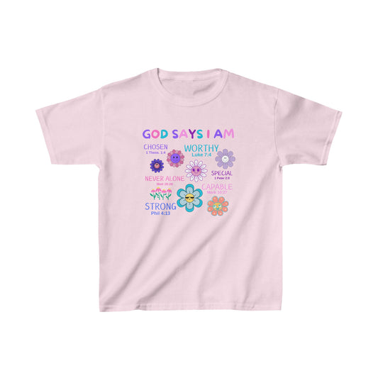 God Says I am Girls Tshirt (Flower Logo) - Sweet Baby Jeez Teez
