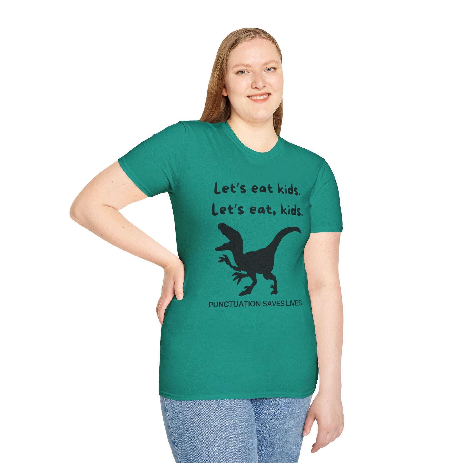 Lets Eat Kids Womens Relaxed/Plus Tshirt (Black Logo) - Sweet Baby Jeez Teez