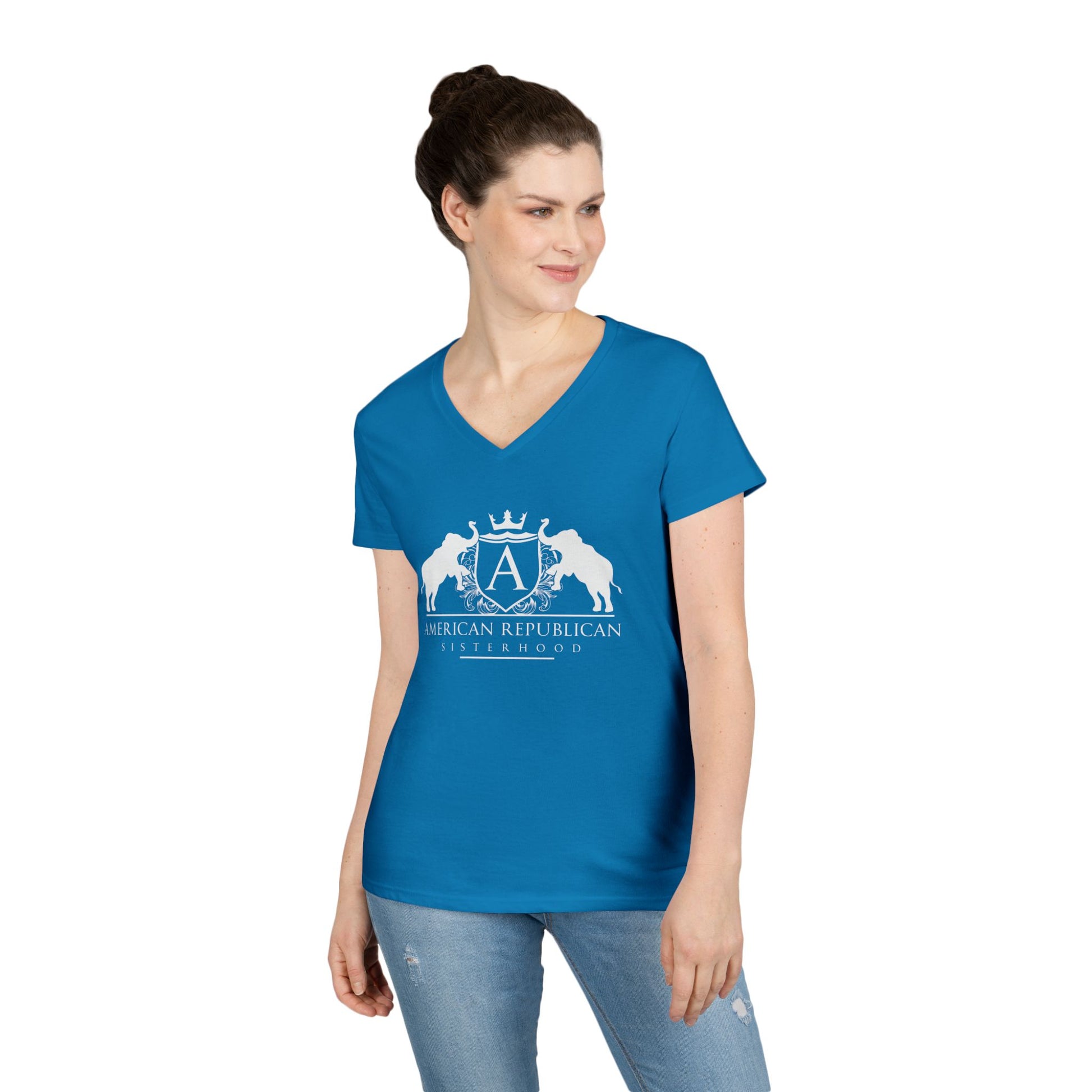 ARS White Logo Women's V-neck Tshirt - Sweet Baby Jeez Teez