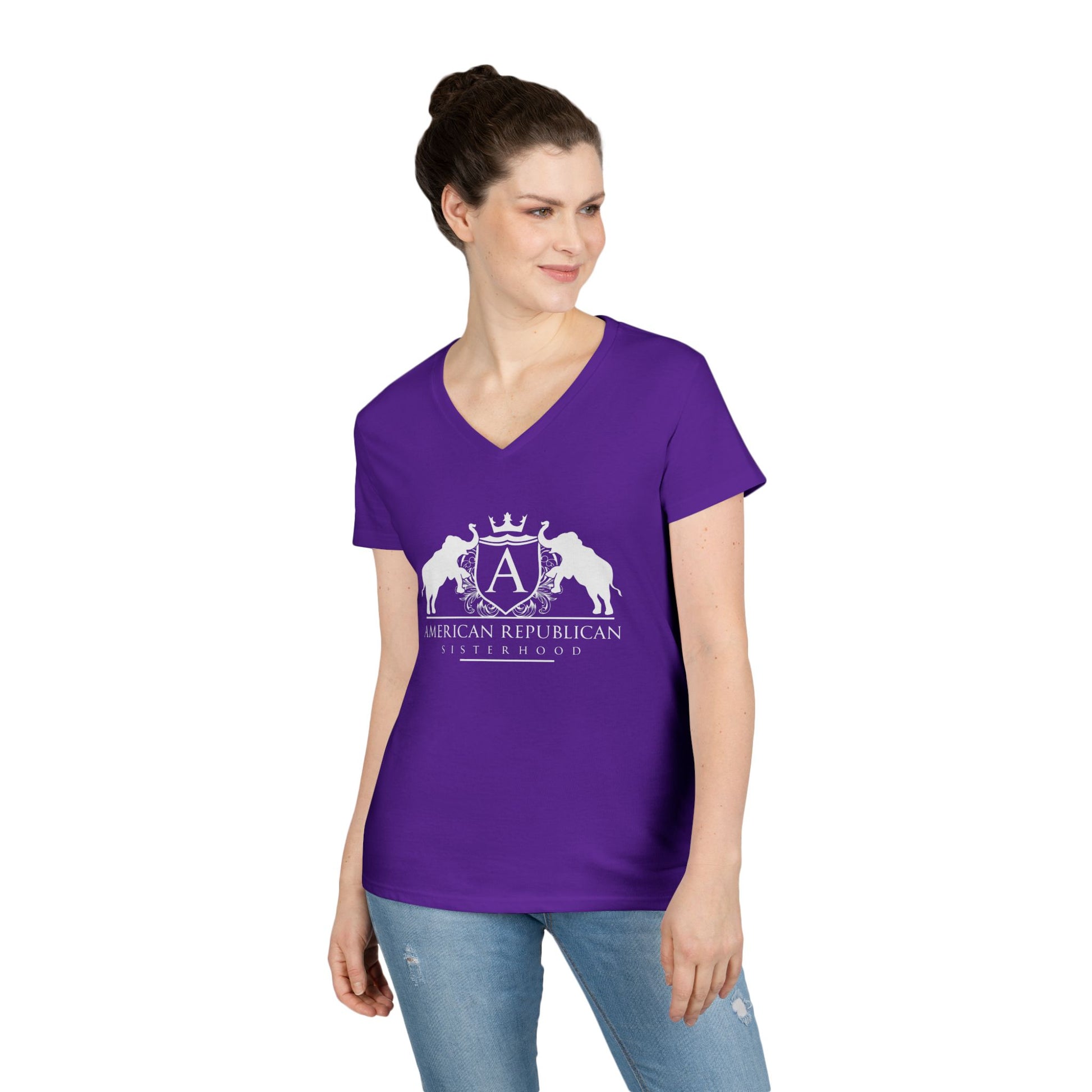 ARS Logo Ladies V-Neck Tshirt (ARS - White Logo) - Sweet Baby Jeez Teez