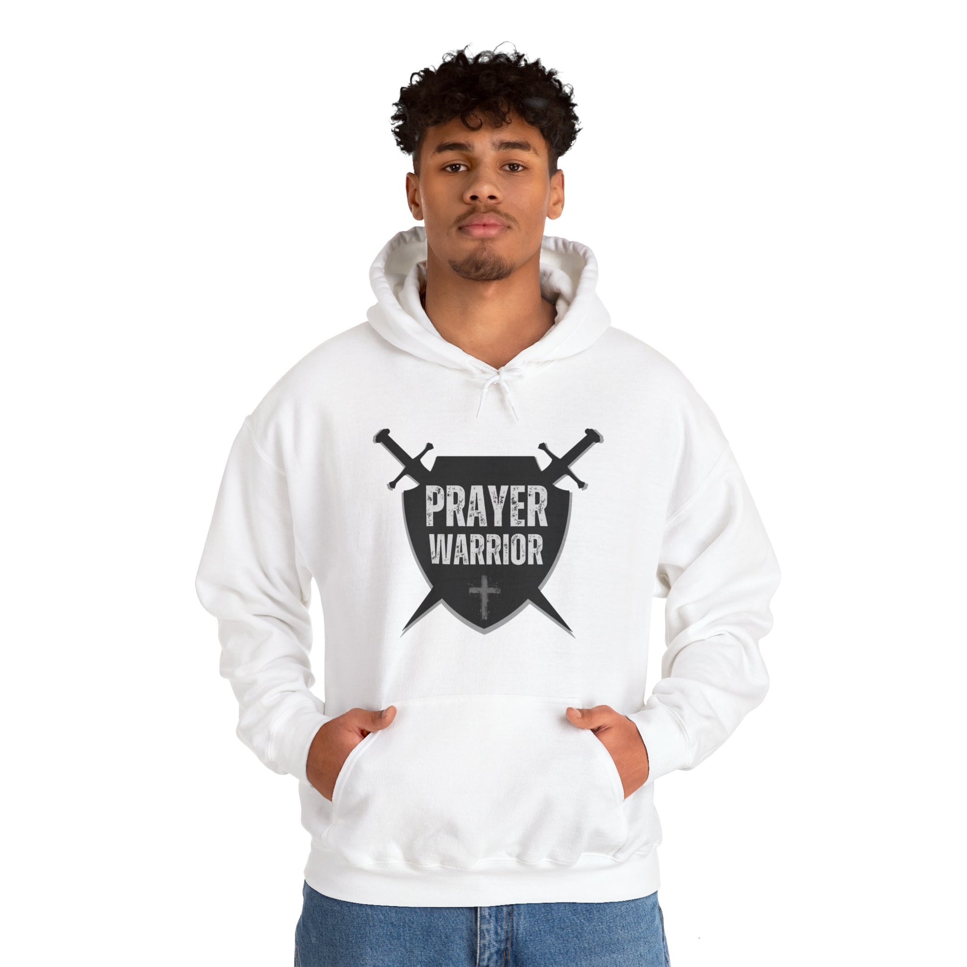 Prayer Warrior Shield Men's Hoodie (Black Logo) - Sweet Baby Jeez Teez